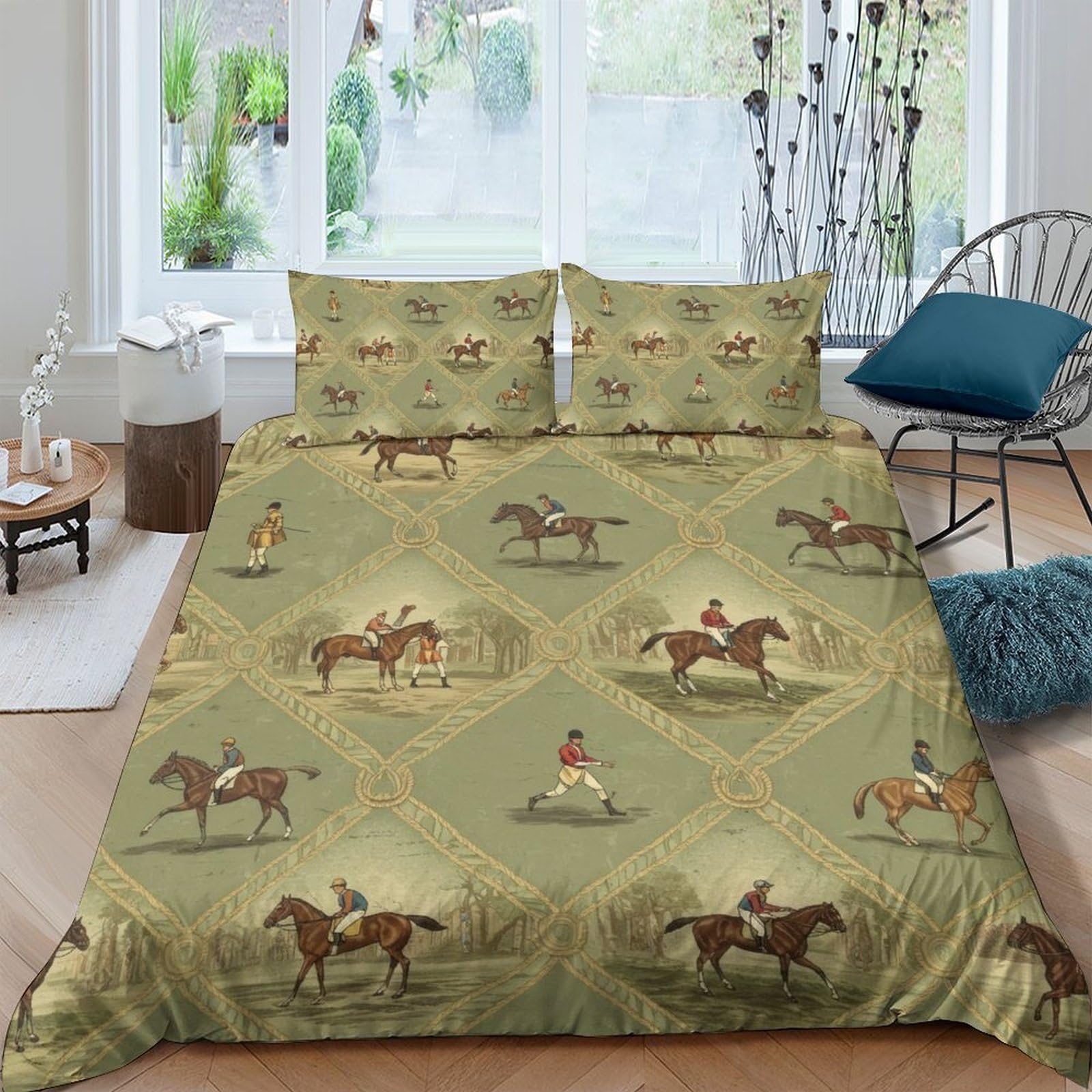 Ctjqhvkz Style-9 3D Printed Vintage Equestrian Fitted Sheet Microfiber Soft Horse Riding Bed Cover For Bedroom Guest Room Decor Protection Single（135X200cm）
