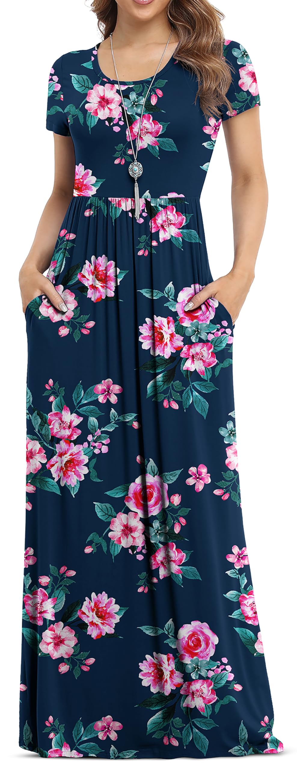 VIISHOW Women's Short Sleeve Loose Plain Maxi Dresses Casual Long Dresses with Pockets