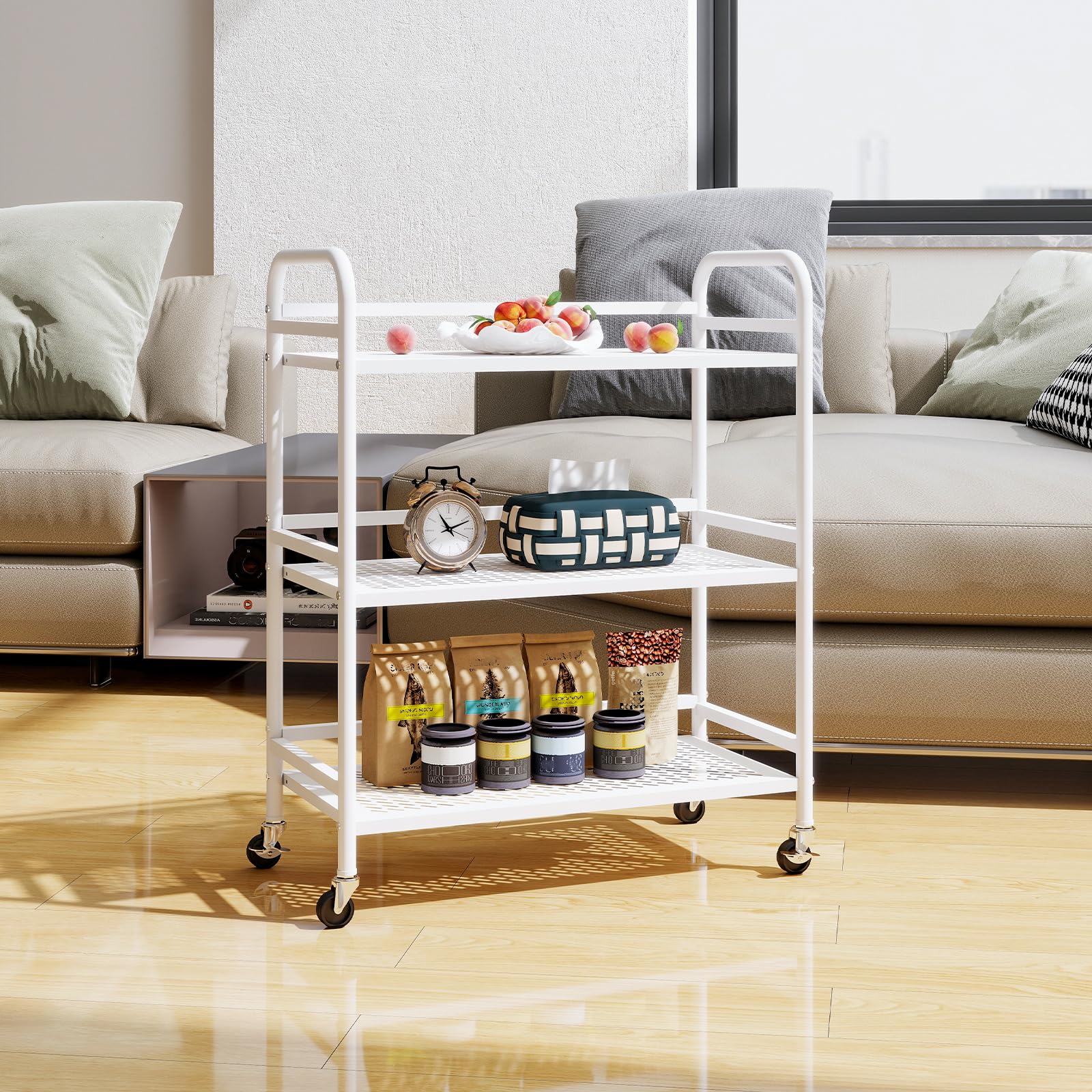 HDANI Carrito Cocina,Carro Auxiliar de Metálicos de 3 Niveles Cocina o Multiuso con Ruedas,para el hogar (Blanco, 60×30×75cm Malla)