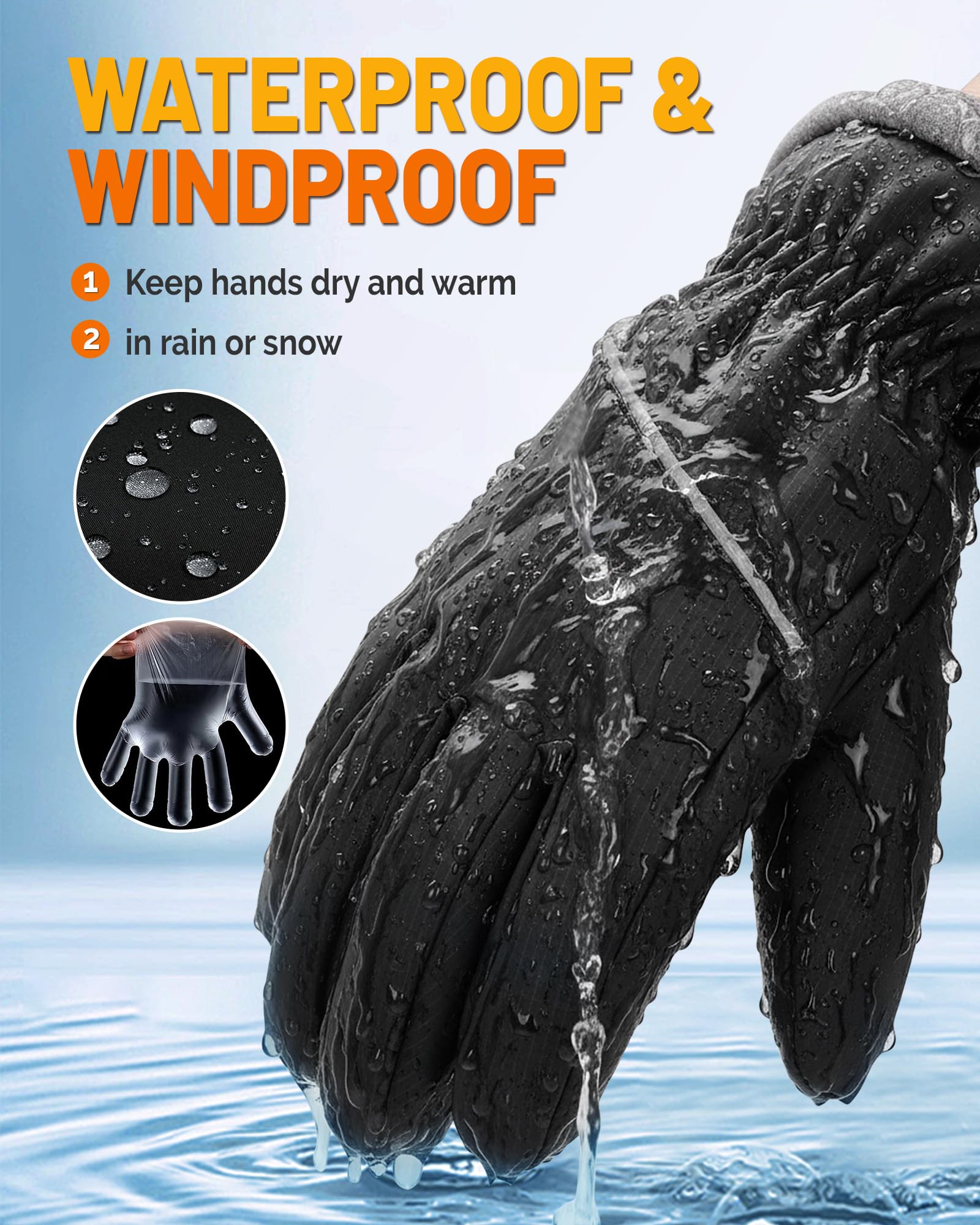 AOPREL Wasserdicht Winterhandschuhe Herren Damen 3M Thinsulate Thermo Handschuhe rutschfest Touchscreen Sporthandschuhe für Skifahren,Radfahren,Schneeschaufeln & Outdoor-Arbeiten