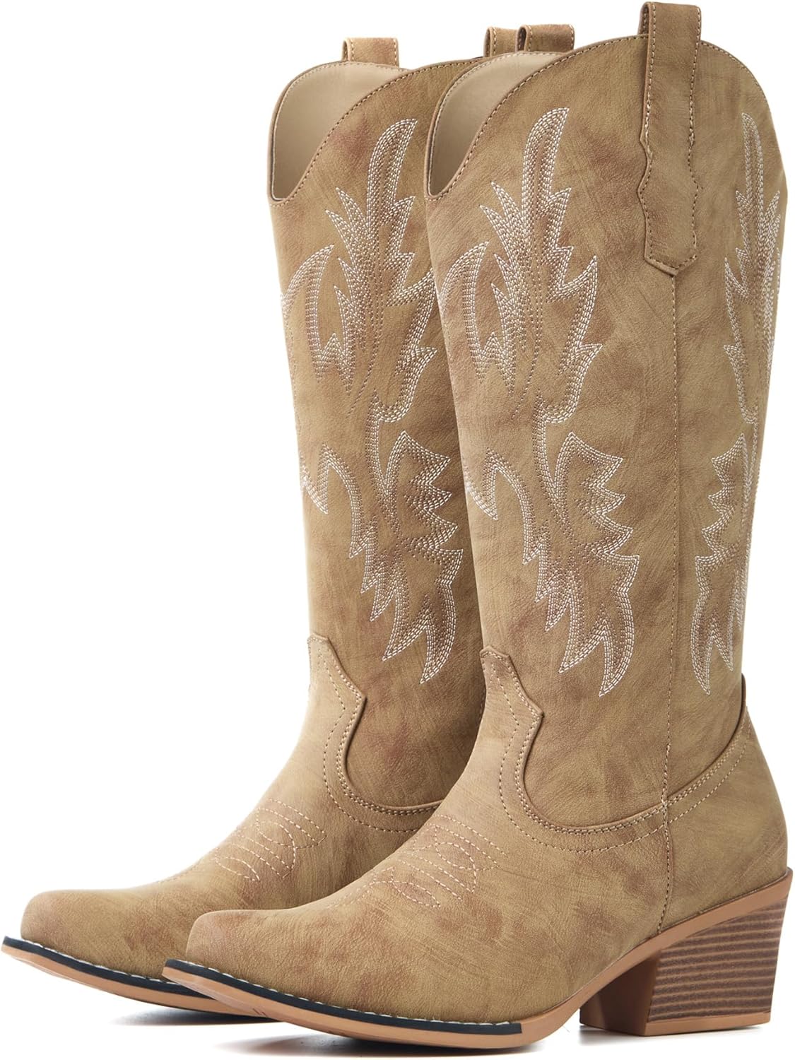 Cowboy Boots for Women, Cowgirl Boots Mid Calf with Chunky Heel & Snip Toe, Stitched Embroidery for Country Concert Dancing Traveling Daily Outfits