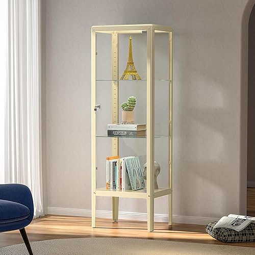 Miniatura 7 de Ryoko Vitrina con estantes de vidrio ajustables de 3 estantes, cerradura y puerta, luz LED, a prueba de polvo, gabinetes Curio Lego vitrina para