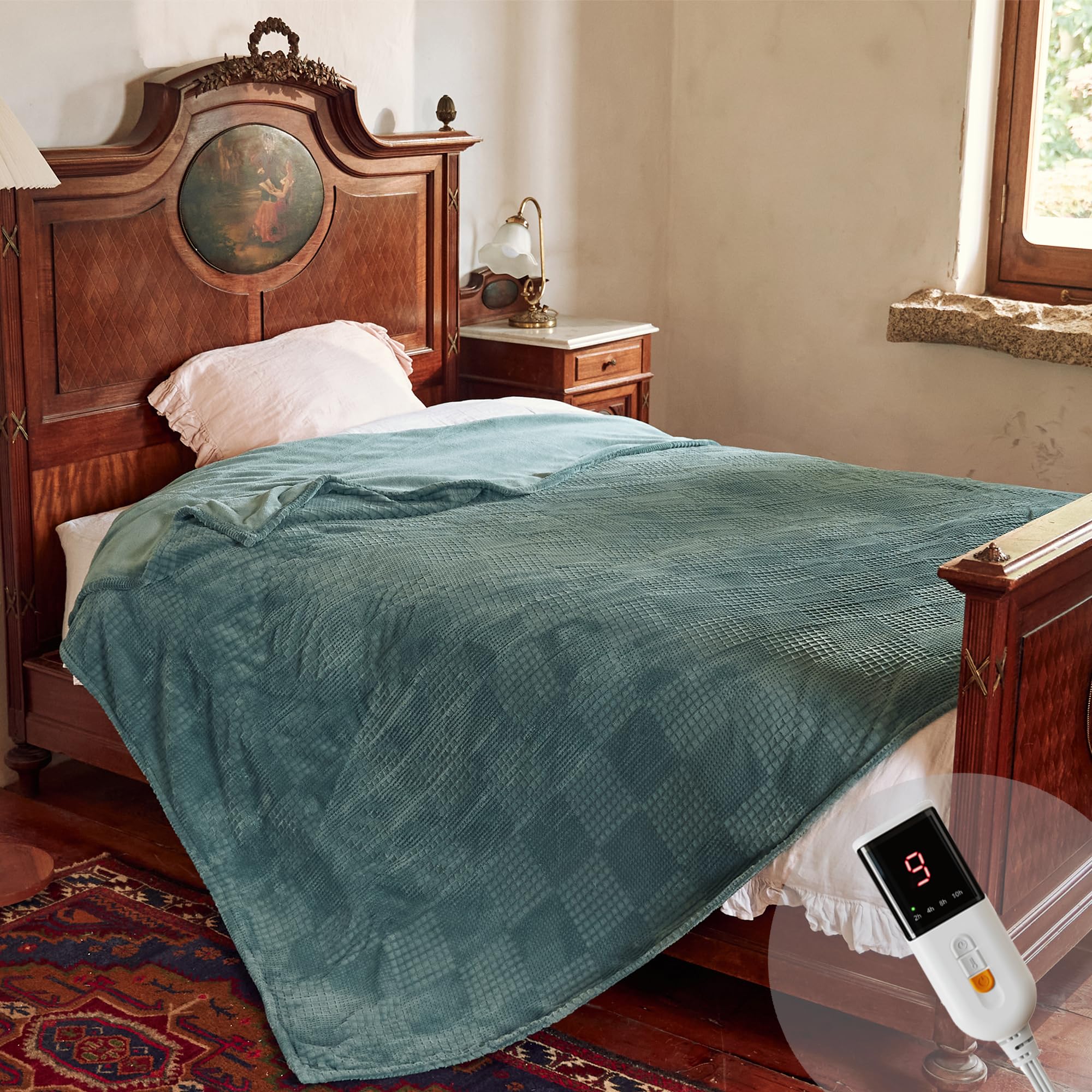 Electric Blanket Full Size 72''X84'' - Heated Blanket with Single Control Fast Heating 9 Heating Levels & 10 Hours Auto Off,ETL Certified Machine Washable (Green)