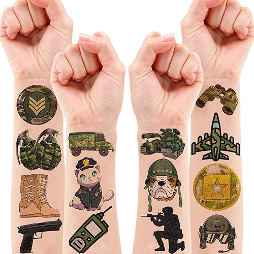 Miniatura 2 de Tatuajes temporales de camuflaje militar  Día de los Caídos 80 piezas de camuflaje, calcomanías temáticas del Día de los Veteranos para niños,