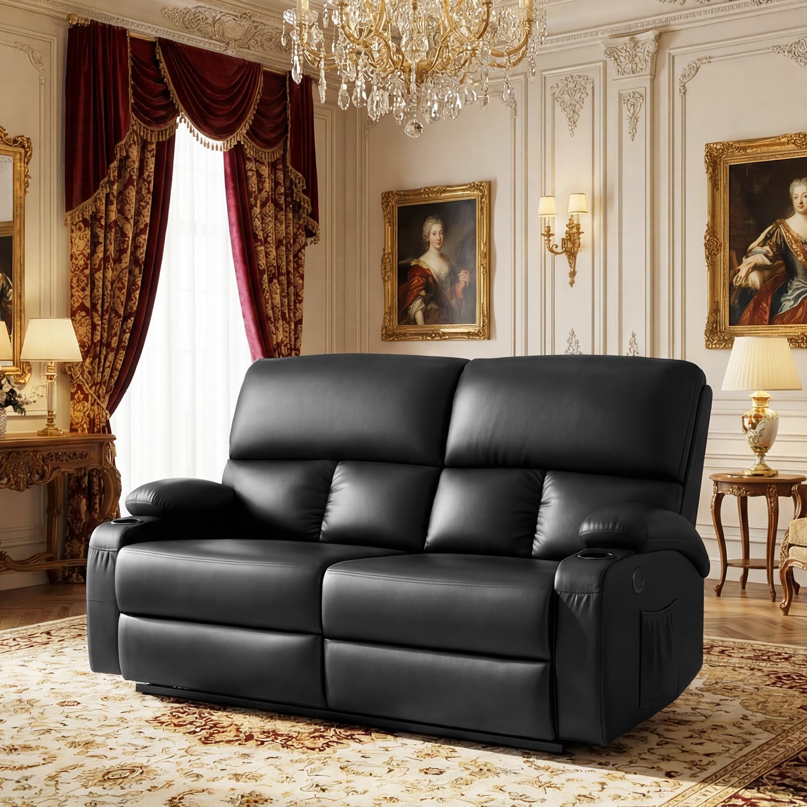CHABATREE Home Theater Seating RV Recliner Loveseat, 2 Seater Black
