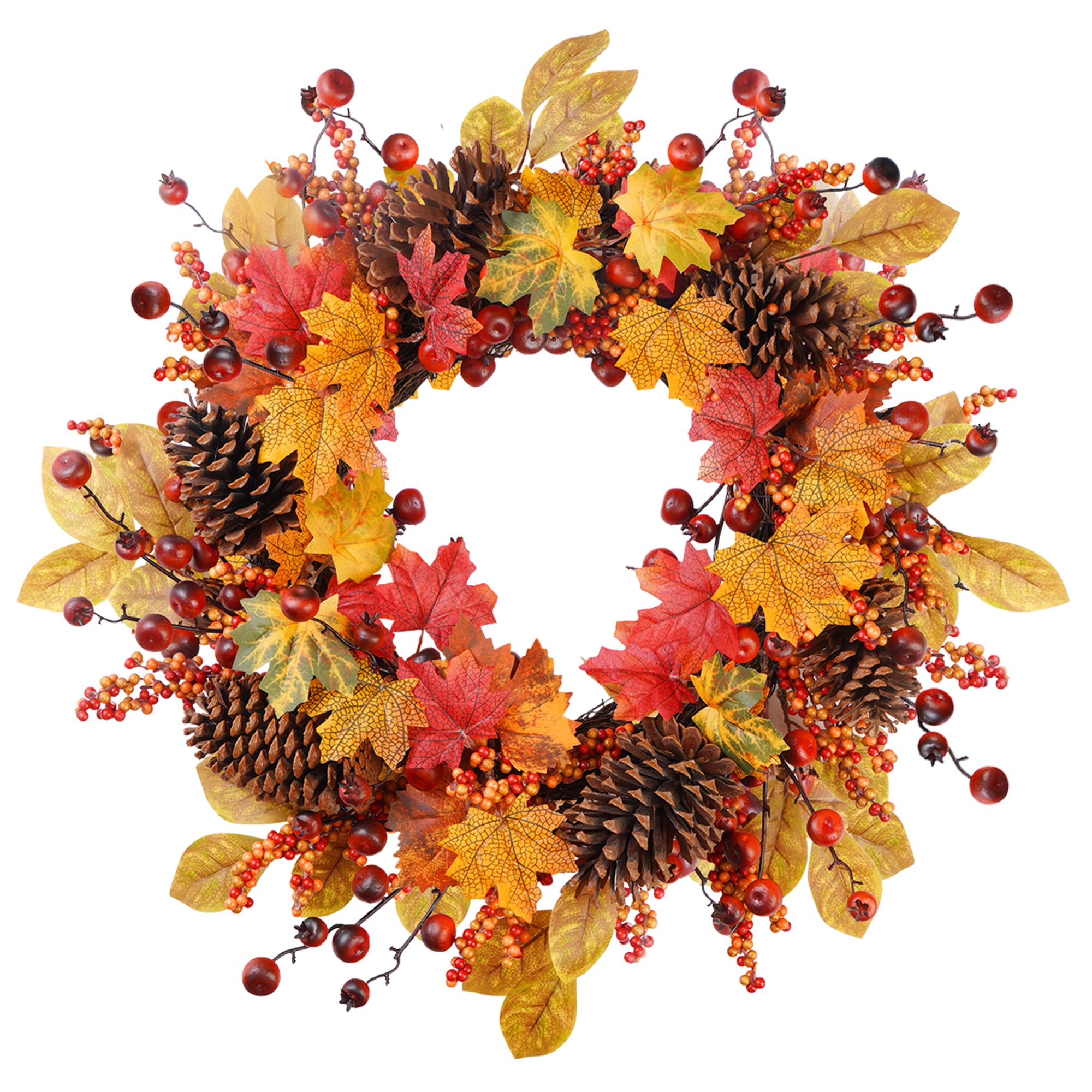 Türkranz Herbst, 61cm COLORSPEC Künstlicher Ahorn Tannenzapfen Türkranz für Halloween Erntedank, Türkranz Herbst Außen für Haustür Wand Fenster Hochzeit Party Dekoration Innen Außen