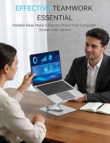 Miniatura 2 de SOUNDANCE Soporte para laptop con base giratoria de 360°, elevador ergonómico para computadora para escritorio, altura ajustable multiángulo, Gris