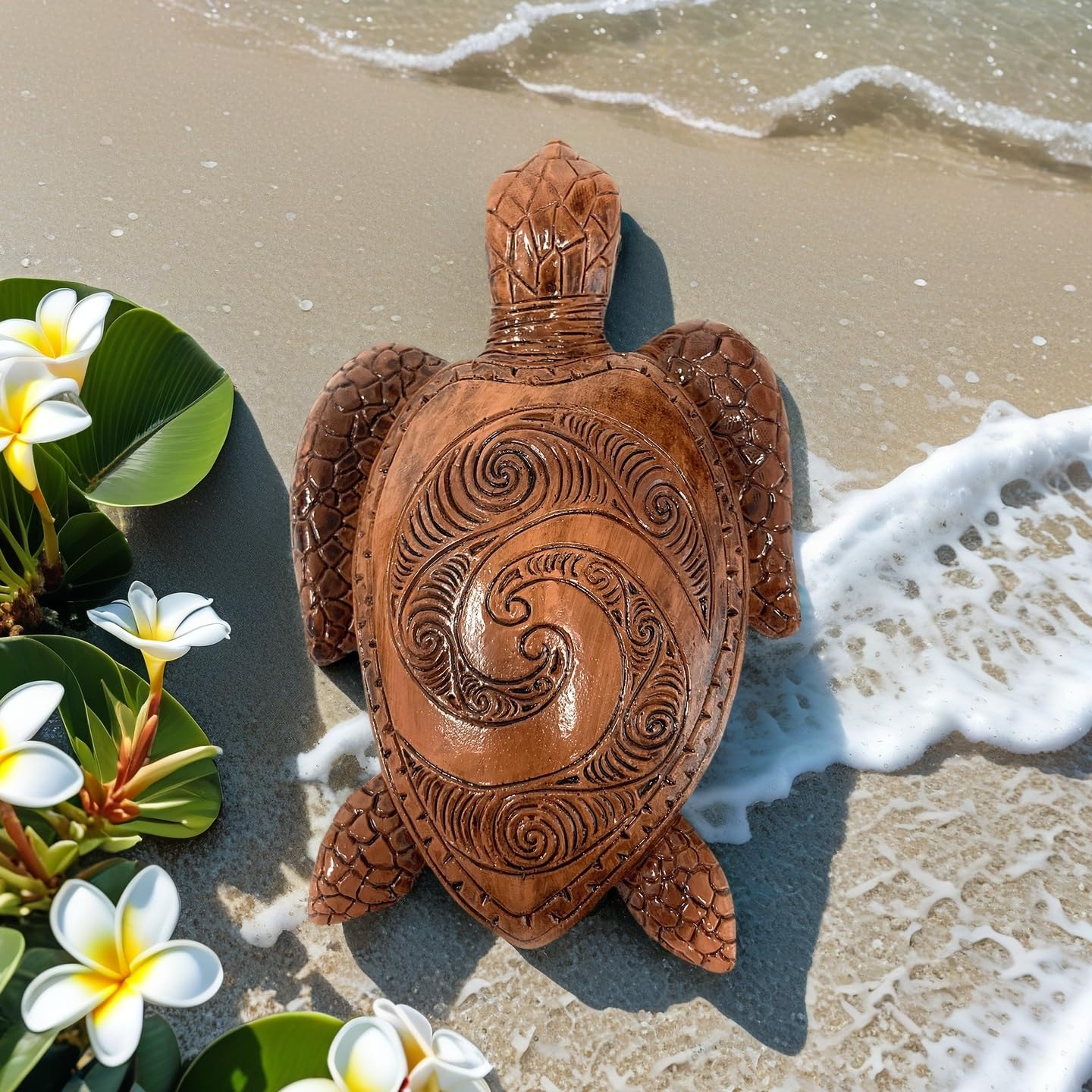 JARPSIRY 6-Inches Imitative Wood Carving Sea Turtle Statue Resin Hawaiian Turtles Sculpture Garden Tortoise Figurine Decorative Animal Statue for Home