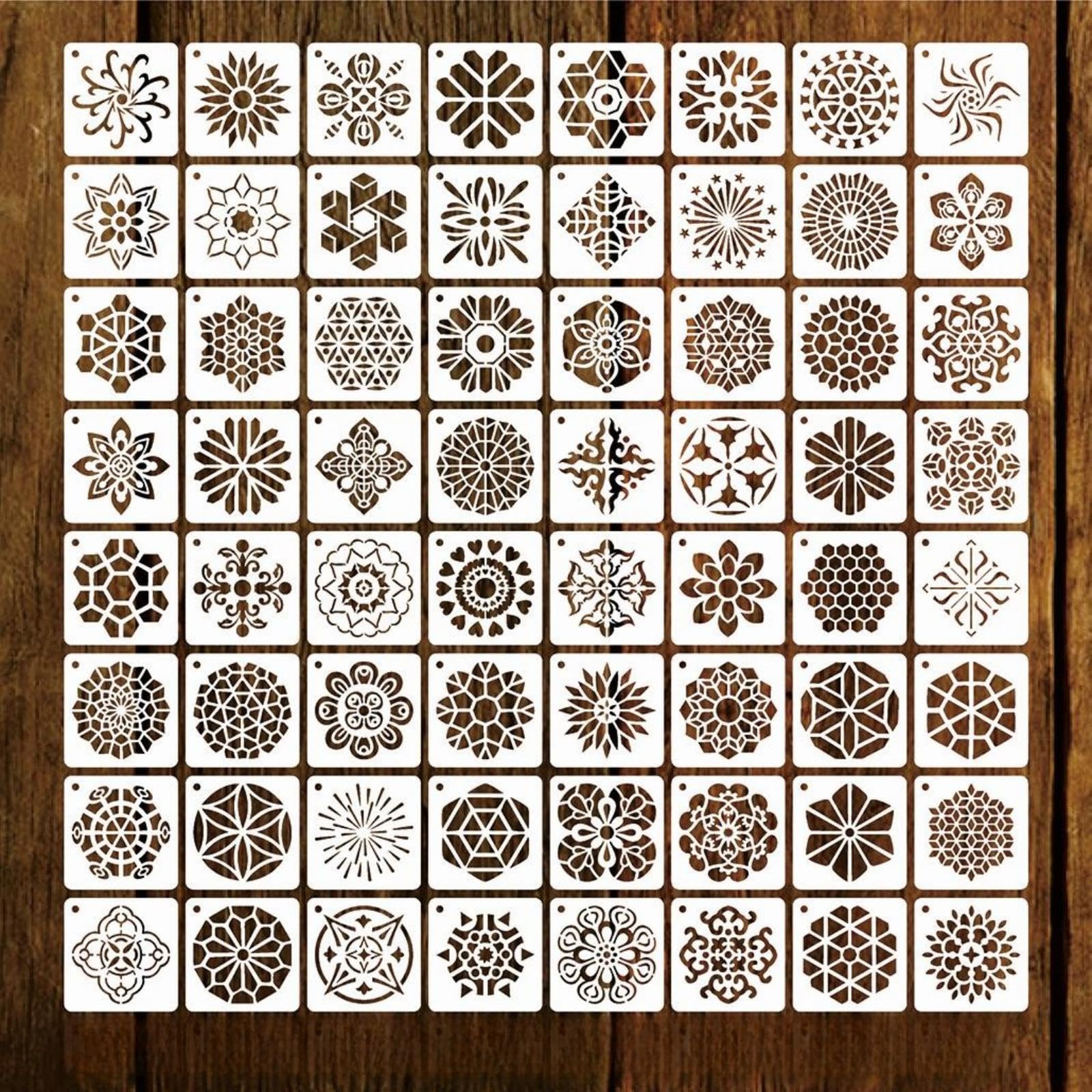 64 Pieces Stencils for Painting, Small Reusable Mandala Dot Stencil, Art Craft Template for Painting on Wood, Wall, Fabric, Rock, Chalkboard, Sign, DIY Art Scrapbook Projects(3 x 3 inch)
