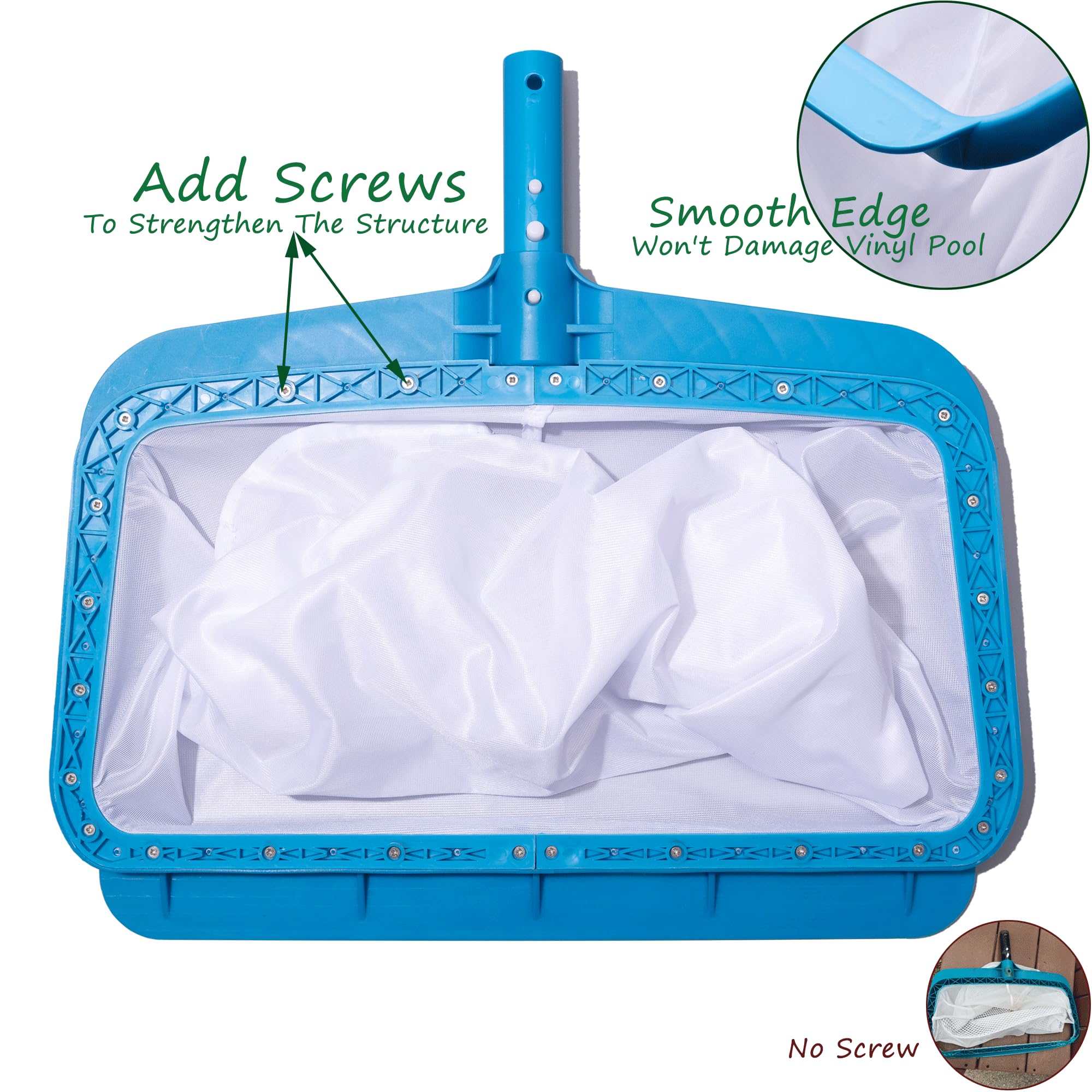 Professional Pool Bottom Skimmer Net for Cleaning Pollen Bugs, Ultra Fine Mesh Leaf Rake with Sturdy Plastic Frame — view 4