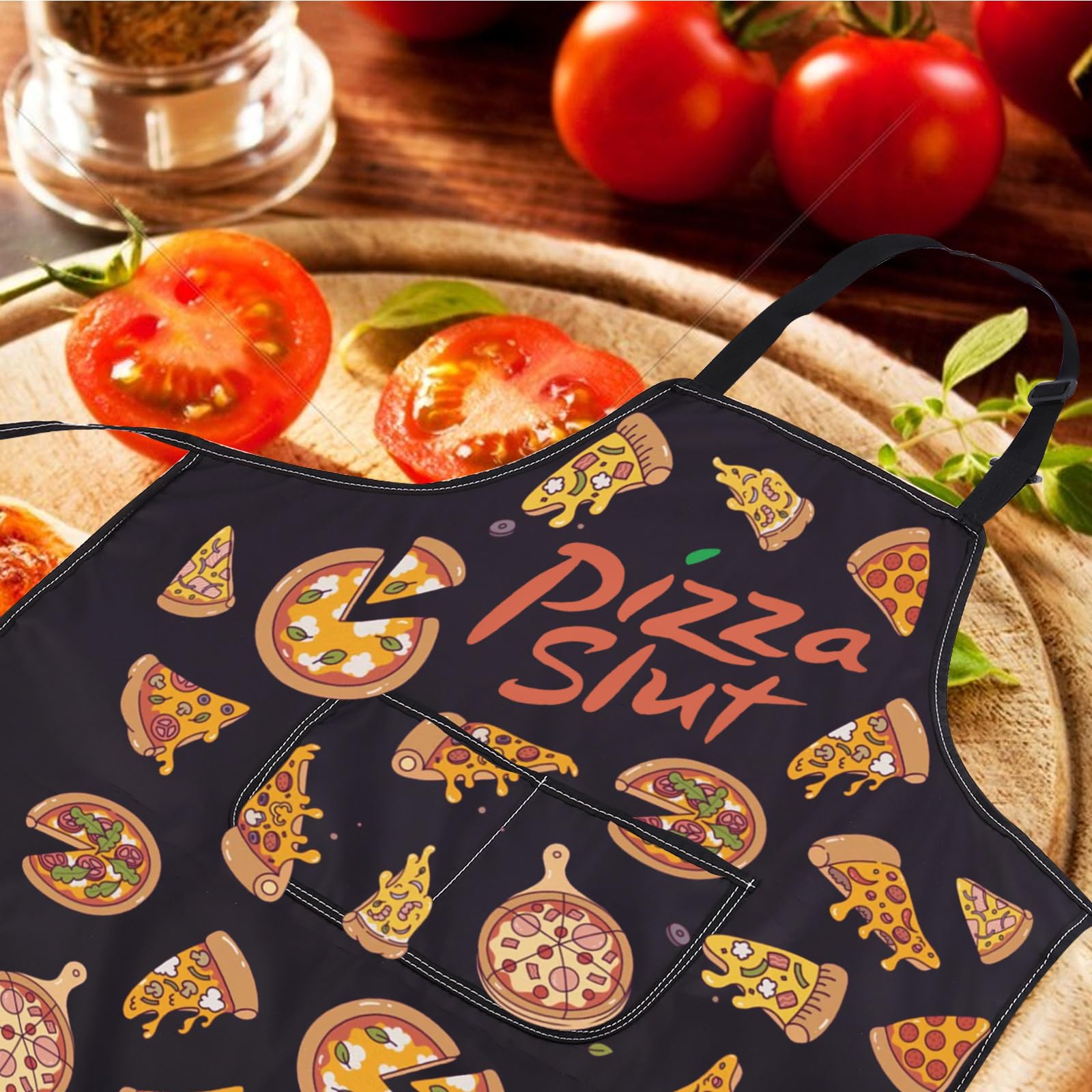 CENWA Pizza Day Gift Funny Pizza Slut Cooking Chef Kitchen Adjustable Apron for Pizza Lover (Pizza Slut Apron EU) - Image 3