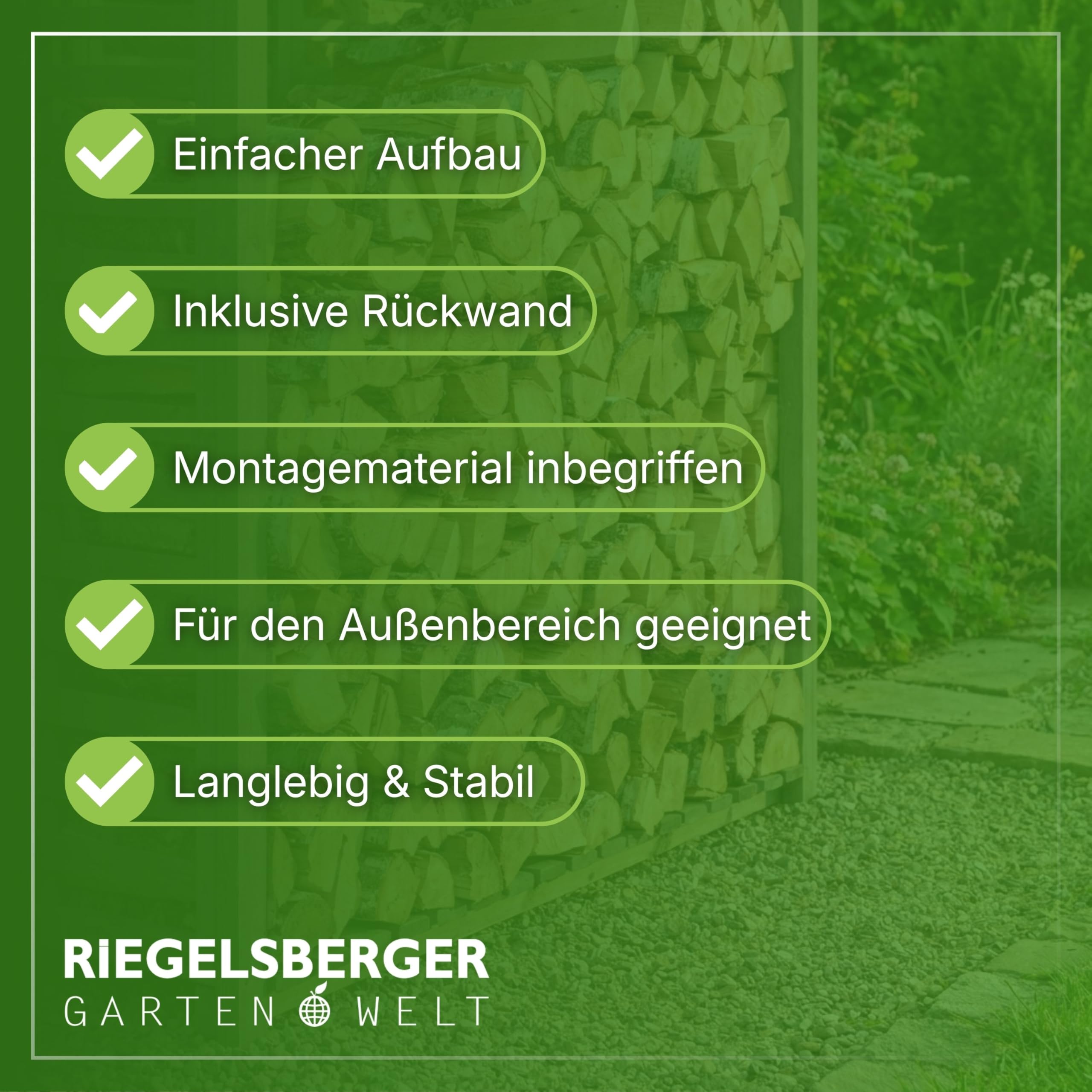 Gartenpirat Holzunterstand für Kaminholz mit Rückwand – wetterfestes Kaminholzregal für ca. 2 m³ Holz, 208 x 200 x 75 cm, stabiles Brennholzlager aus Holz