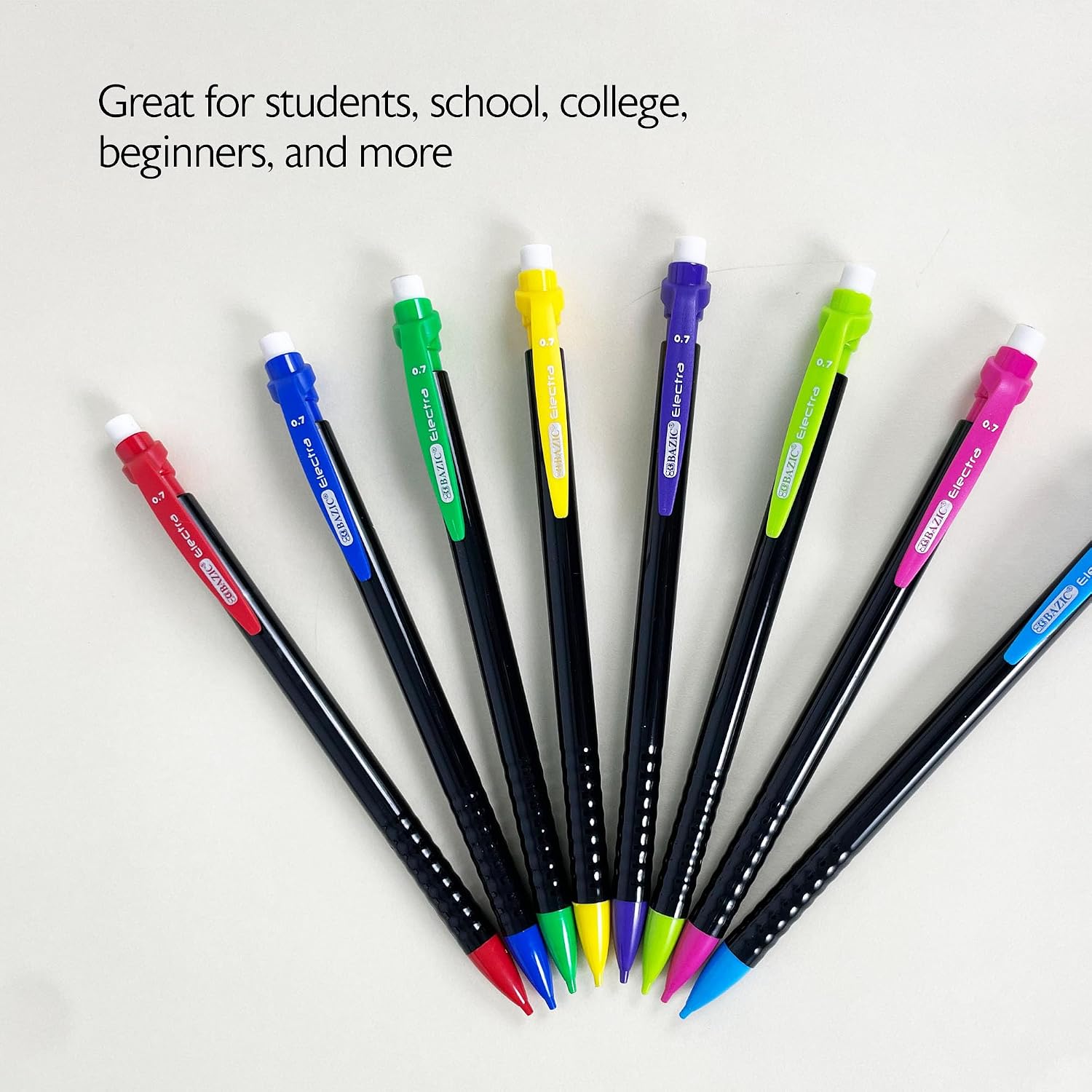 BAZIC US Flag Push A Point Pencil 8 Per Pack,Pink/Yellow/Blue