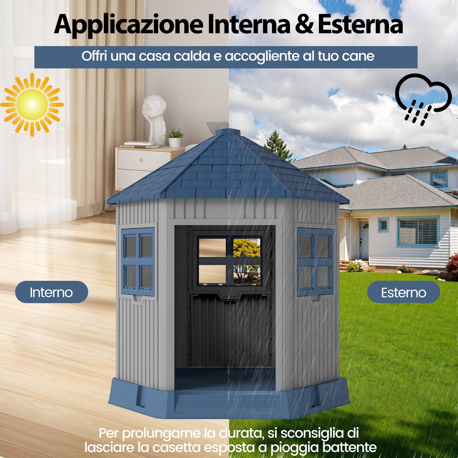 COSTWAY Cuccia per Cani da Interno ed Esterno, Casetta a Forma di Fienile con 2 Finestre e Lucernario, Tetto Inclinato e Grande Ingresso, Cuccia per Piccoli e Medi Cani