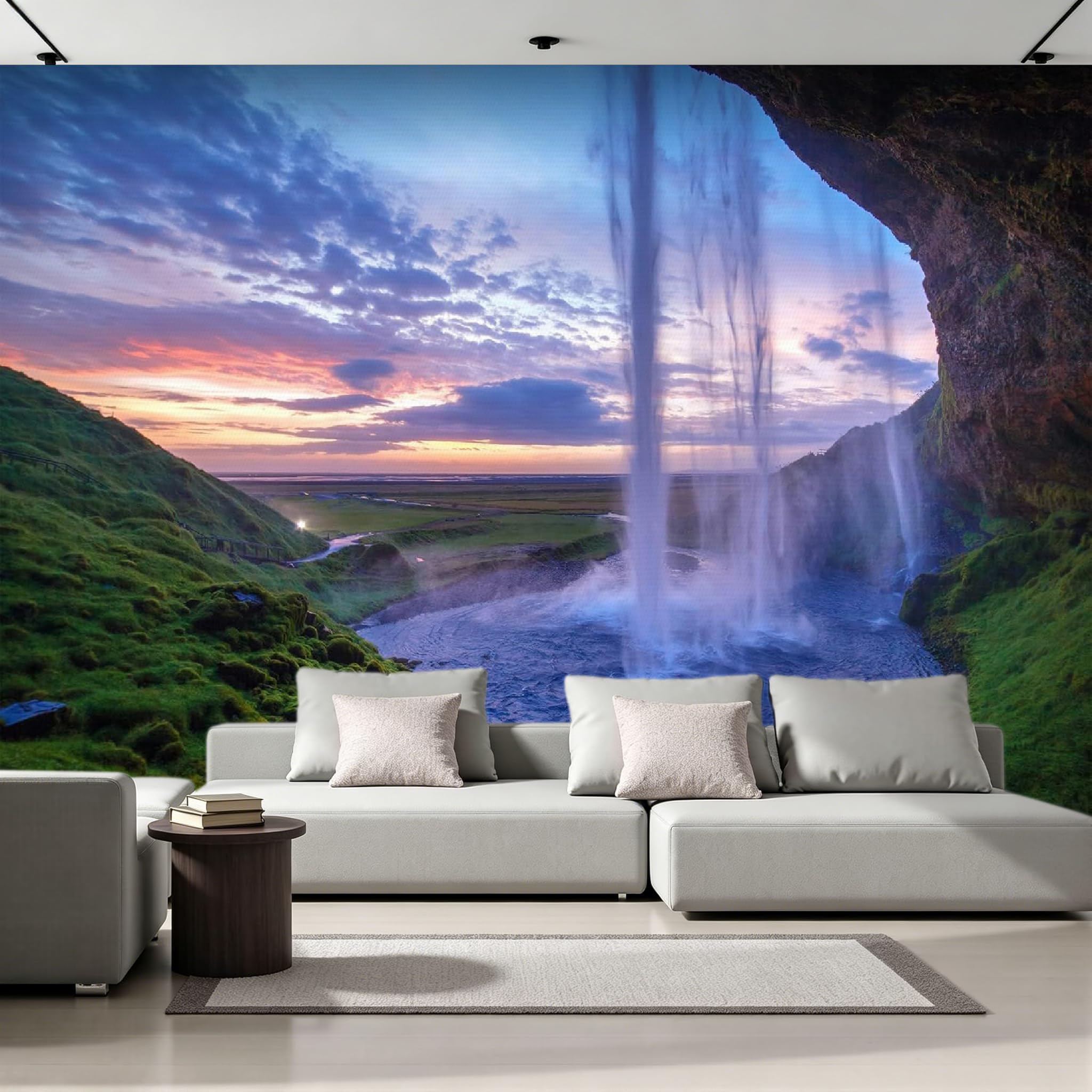 Papier peint panoramique Islande 366x254 cm photo murale cascade Seljalandsfoss