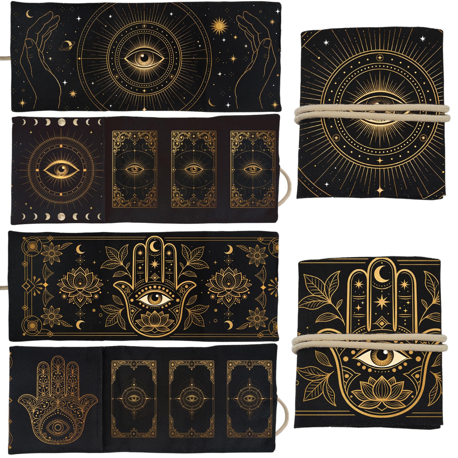 GLOBLELAND 2 Pcs Hamsa Hand Tarot Card Holder Lotus Flower Polyester Tarot Magic Divination Large Storage Pouch Accessories for Playing Cards and Tarots