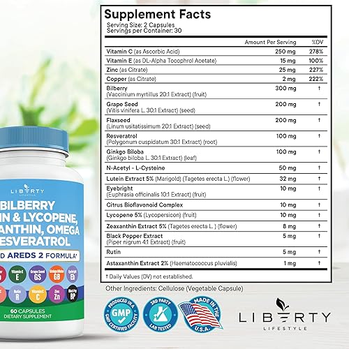Miniatura 5 de Vitaminas para la salud ocular con arándano 6000 mg de luteína y zeaxantina 40 mg de licopeno 40 mg de resveratrol 3000 mg extracto de semilla de