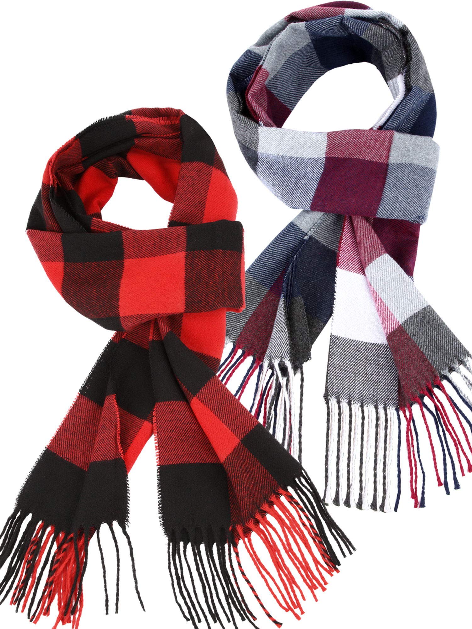 SATINIOR2 Pieces Women Buffalo Plaid Scarf Winter Buffalo Check Scarves Warm Blanket Scarf Plaid Wrap Shawl, Red Black, Red Gray, 11.8 x 74.8