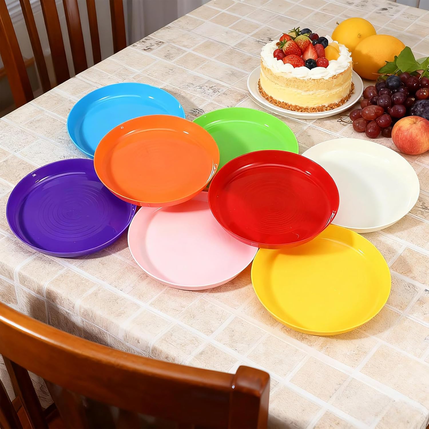 24 Pack 7 Inch Kids Plastic Plates Set, Unbreakable Kid Dinner Plastic Plates Reusable, BPA Free Small Snack Salad Kids Plate for BBQ, Travel, Events, Dishwasher Safe, 8 Colors