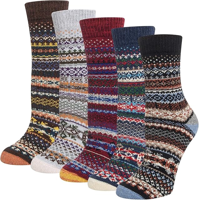 5 Pairs Women Socks Winter Wool Socks Breathable Soft Thick Socks - Colourful Premium Quality Climate Regulating Effect Multiway