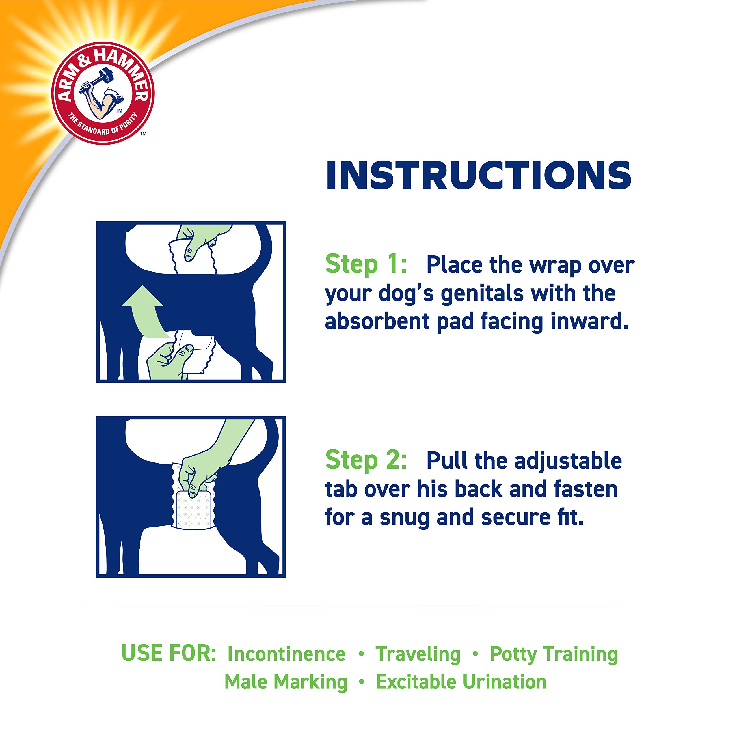 Arm & Hammer Pañales para perros machos, ultraabsorbentes, ajustables, con protección a prueba de fugas e indicador de humedad (paquete de 6, 72 unidades en total)