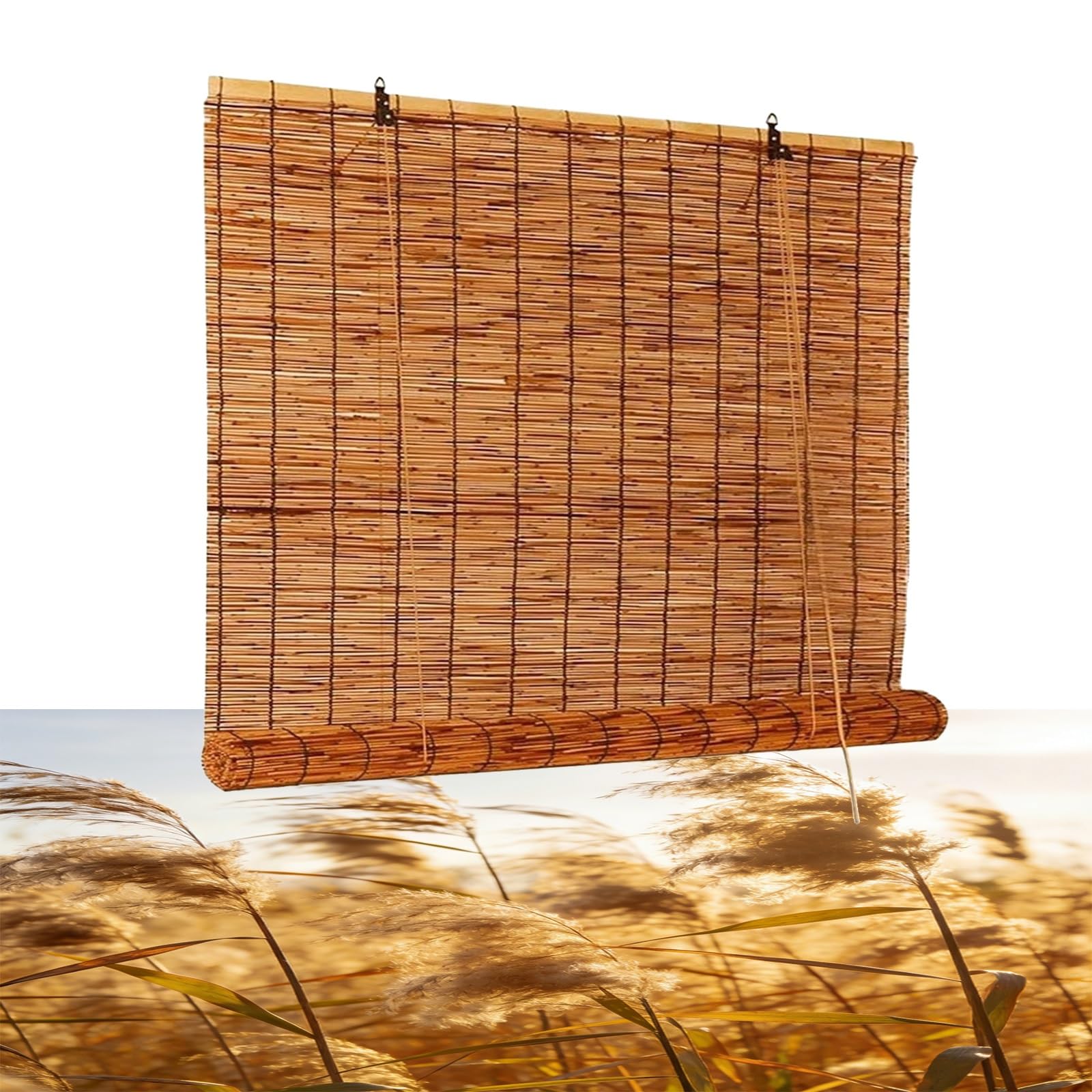 CMJYMX Brown Bamboo Roller Shades With Lift, Retro Bamboo Roller Blinds For Garden Balcony Home Decor, Weather-Resistant UV Light Filtering Reed Curtain(50x180CM/20x71IN(WxH))