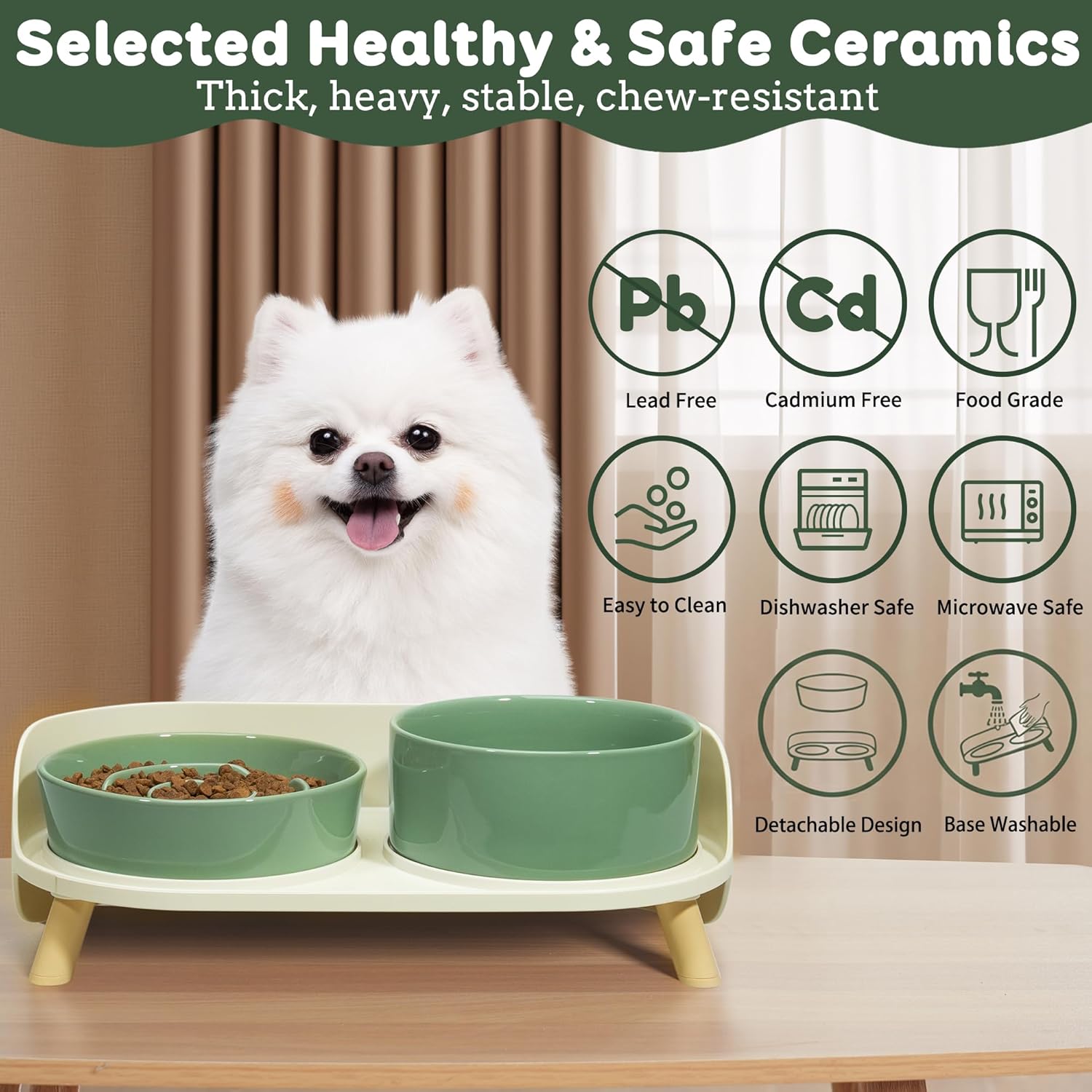 Elevated Slow Feeder Dog Bowls - Ceramic Food and Water Bowl Set with Stand - Raised Pet Dishes for Small and Medium Sized Dogs - Image 5