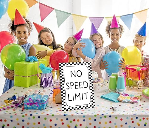 Miniatura 6 de Decoración de cumpleaños de coche de carreras, letrero sin límite de velocidad, Fast One, decoración de fiesta de cumpleaños de auto de carreras