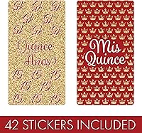 Vista 3 de Recuerdos de fiesta de quinceañera roja y dorada - Mini envoltorios de barra de caramelo - 45 calcomanías