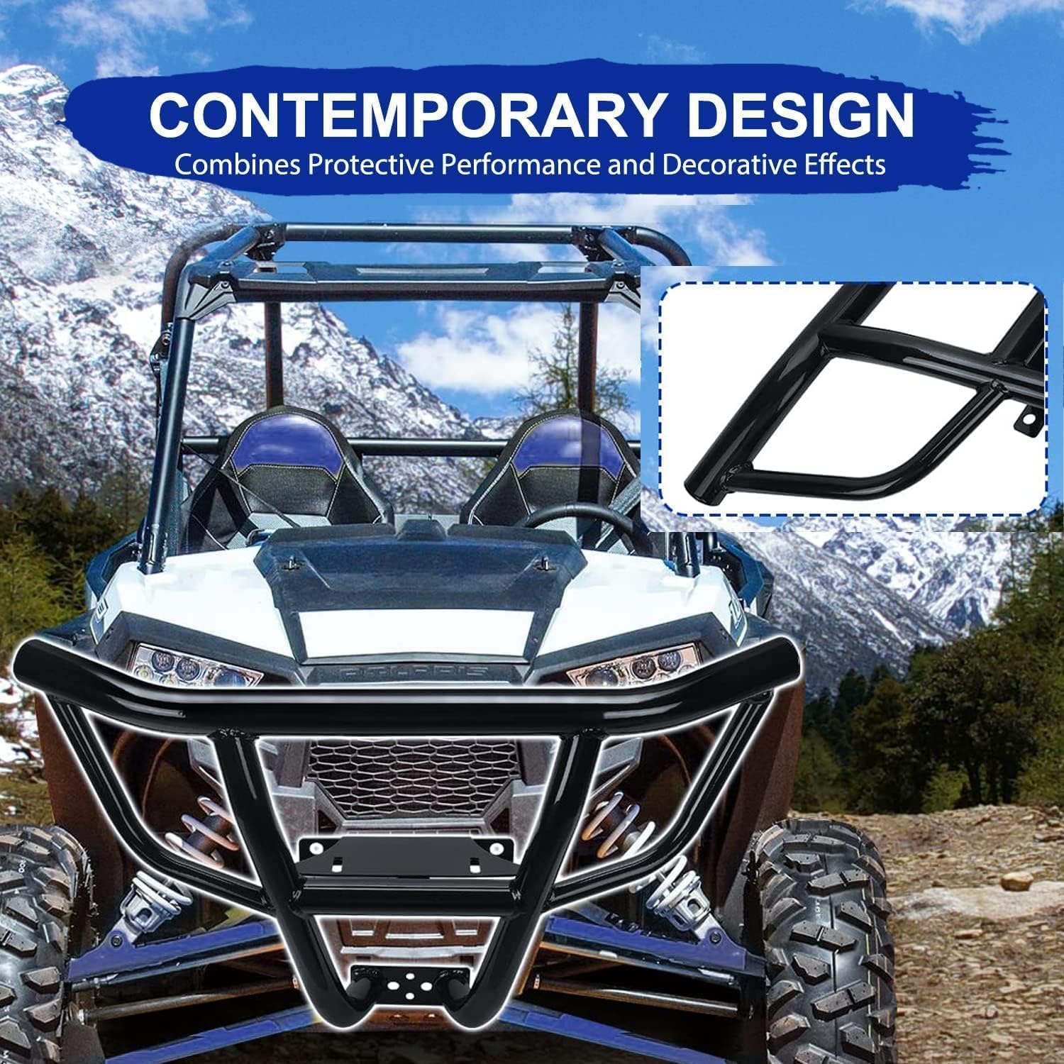 KUAFU Front Bumper Brush Guard Compatible with 2014-2023 Polaris RZR XP 4 1000 Turbo S Black Steel Heavy Duty Accessories