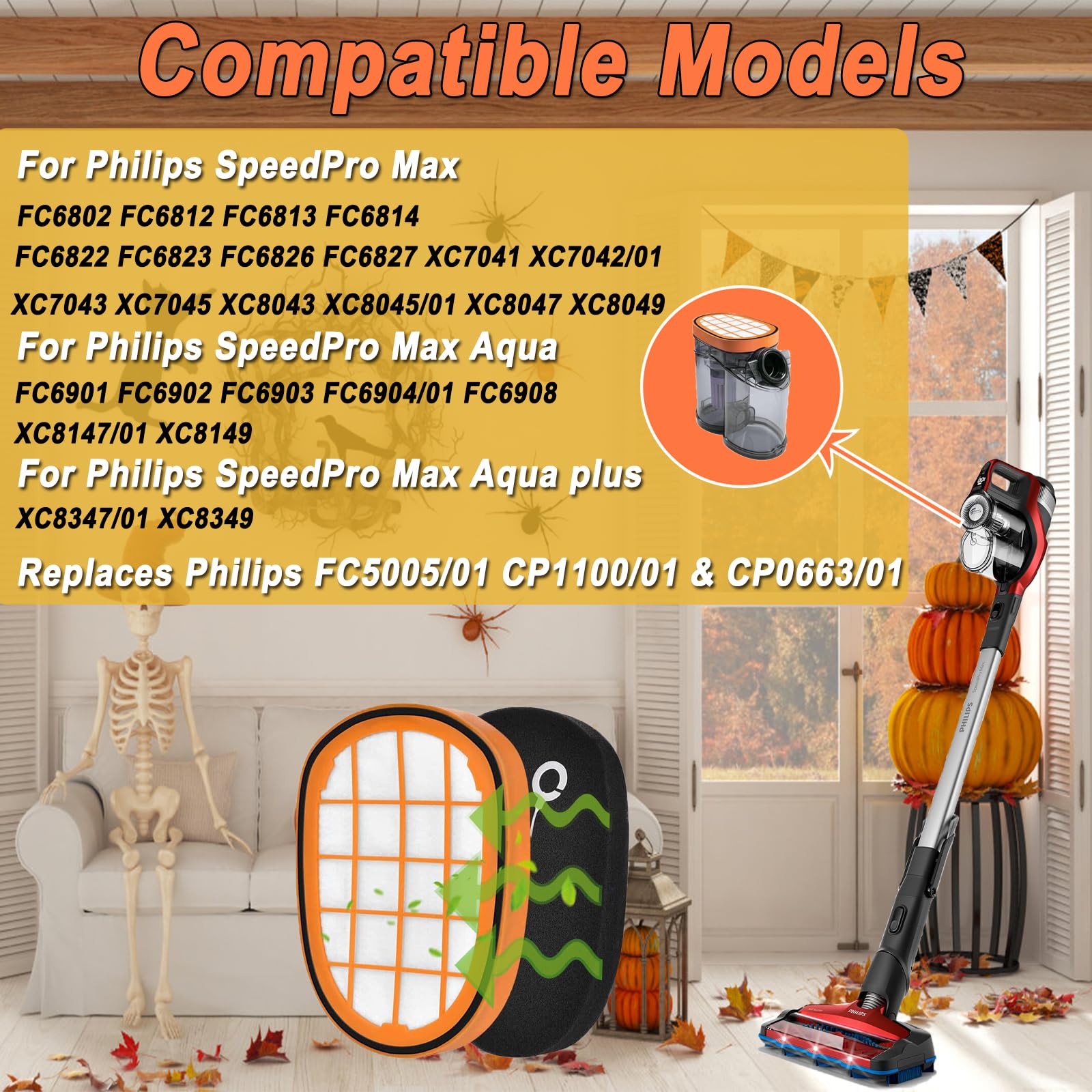 Ptyism Philips Staubsauger Filter Set - 6 Filter + Bürste Für SpeedPro Max Modelle