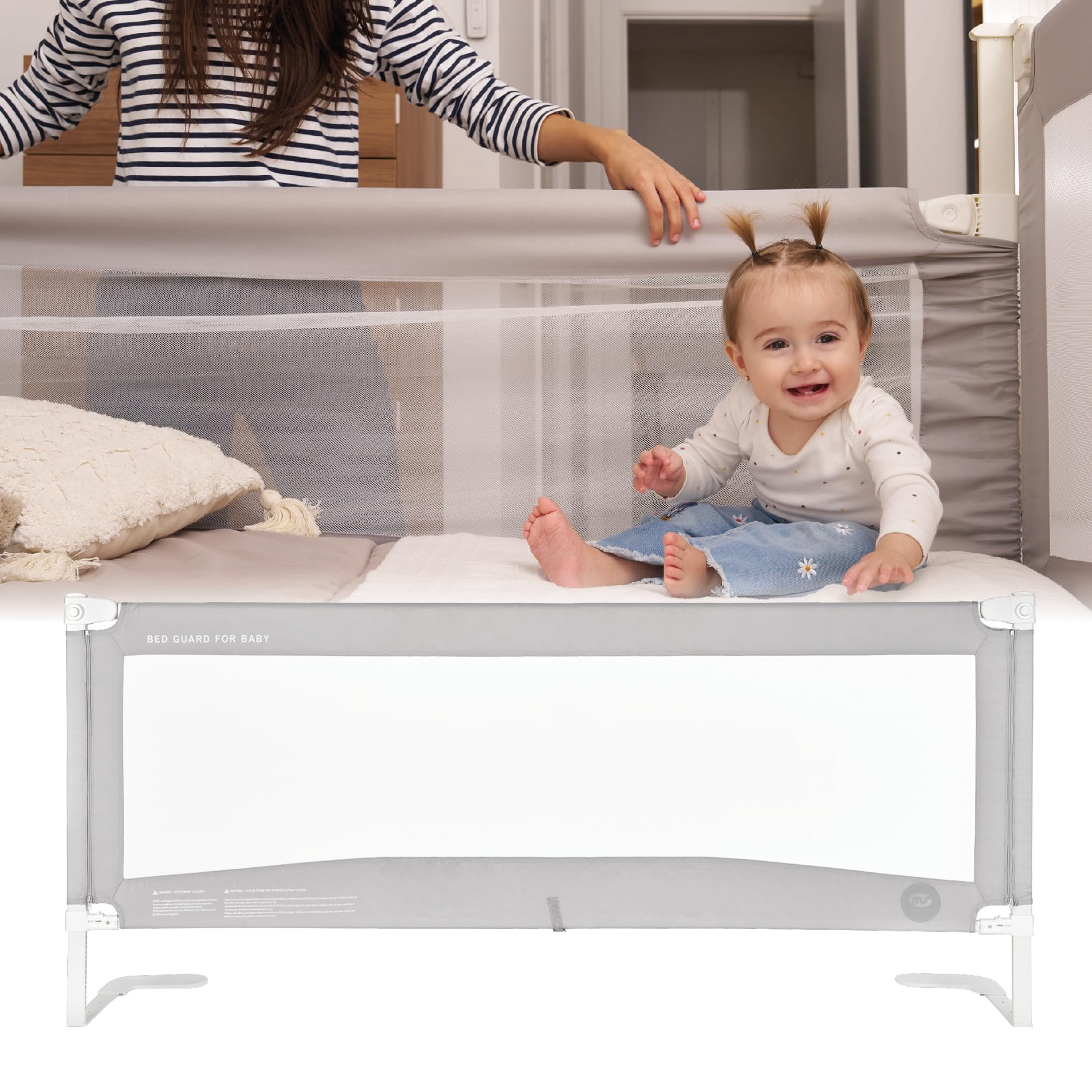 ms BabyWorld - Barrière de sécurité pour bébés - 90/150/190 cm avec Accessoires Inclus - Extra Haute et résistante - Mécanisme d'abaissement sécurisé - Installation Facile
