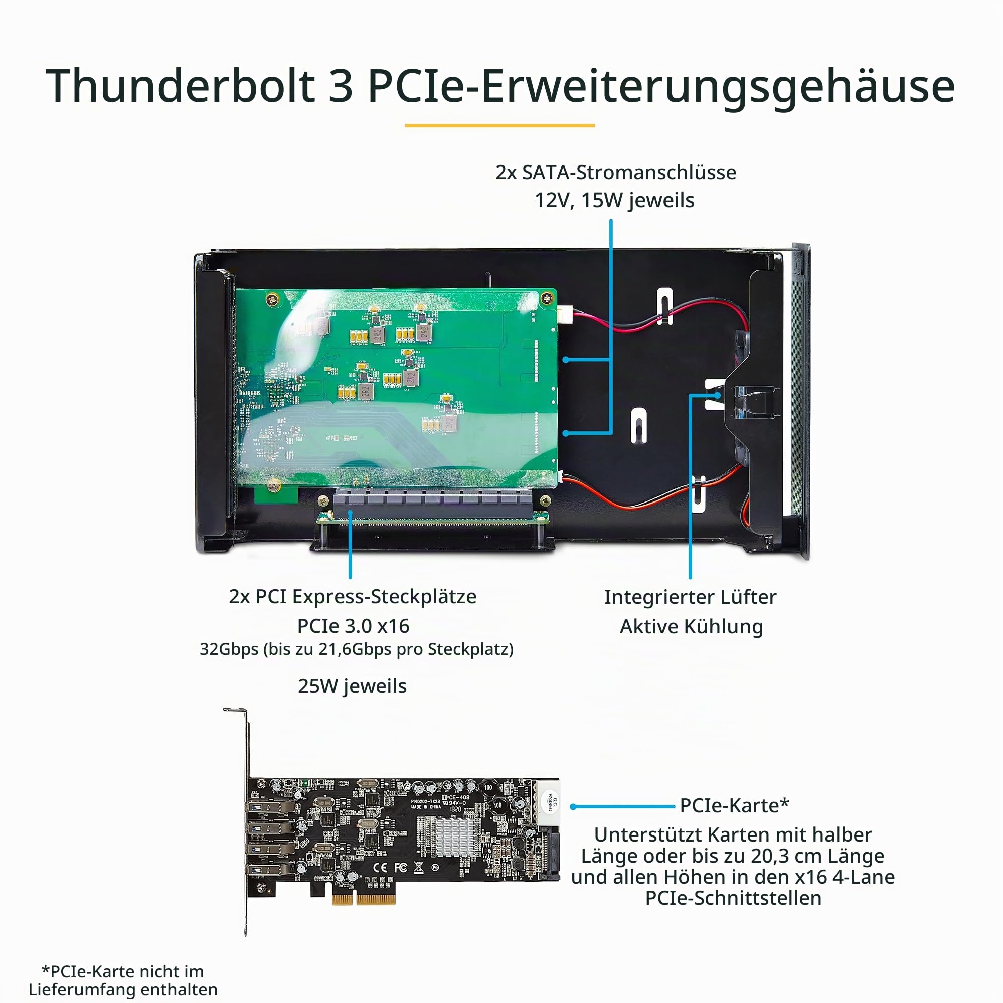 StarTech Thunderbolt 3 PCIe Erweiterungsgehäuse (2TBT3-PCIE-ENCLOSURE) | Externes Gehäuse mit zwei Steckplätzen für Laptops, Desktops, 8K/4K Ausgang über TB3/DP 1.4