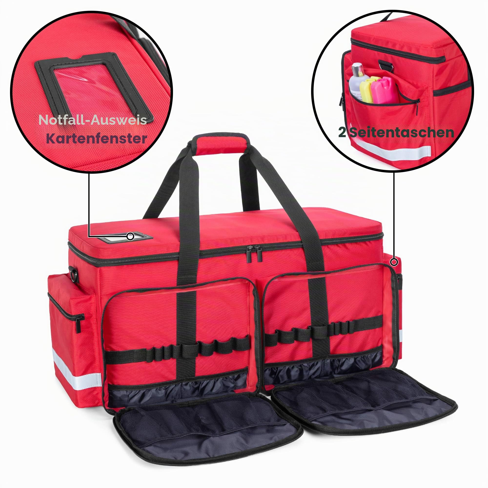 Trunab Arzttasche Medizinische Tasche Rot, Rettungstasche mit Tragbarem Sauerstoffflaschenfach (M2-M22), Schultertasche Robuste Sporttasche Große Kapazität mit vielen Taschen