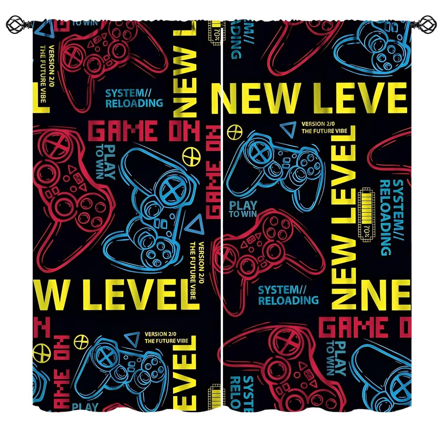 Mchenxin Video Games Curtains, Colorful Blue Red Cool Gamepad Controller Print Window Drapes for Kids Boys Girls Bedroom Living Room, 42" W X 45" L, (