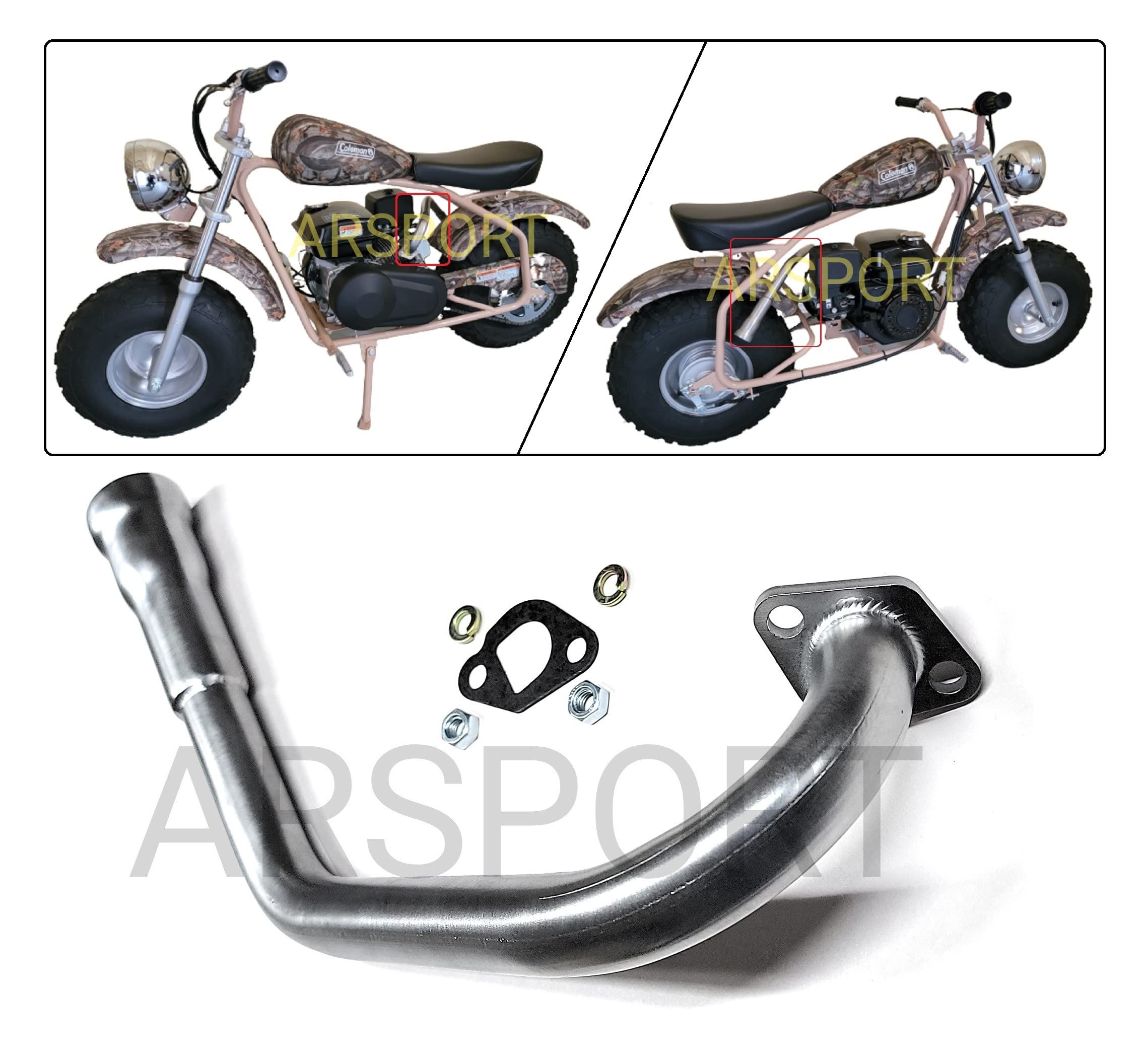 Exhaust Header 3 stage Pipe For CT200U-EX Camo 196cc 6.5HP Gas Mini Bike, Predator 212cc GX160 or GX200