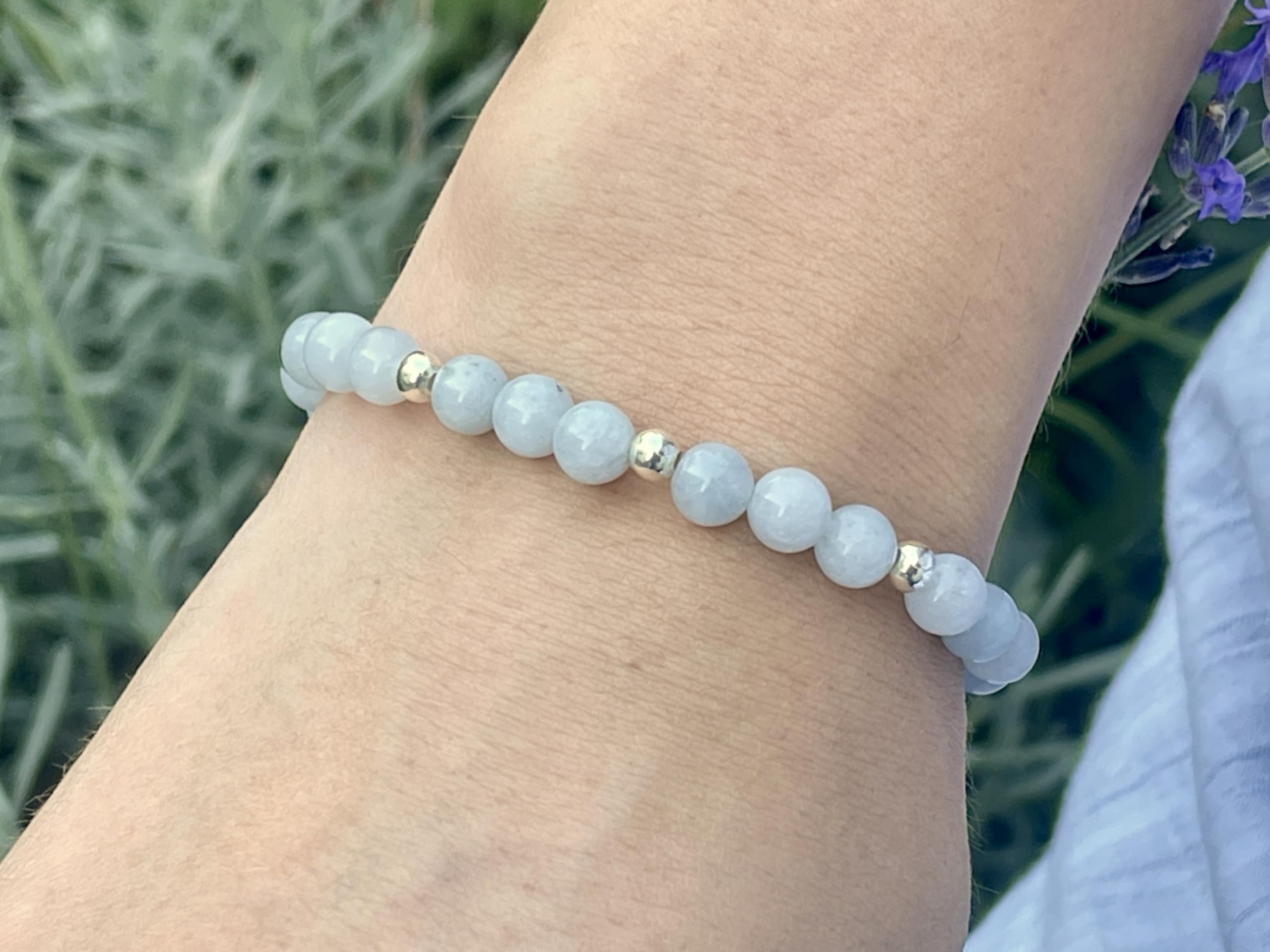 Aquamarin Armband Perlen echt 6mm mit Edelstahlperlen 4mm Silber Gold Roségold oder Ionisiert - Handmade Perlenarmband Selbstbewusstsein Liebe Glück Frieden - Spiritueller Schmuck Unisex