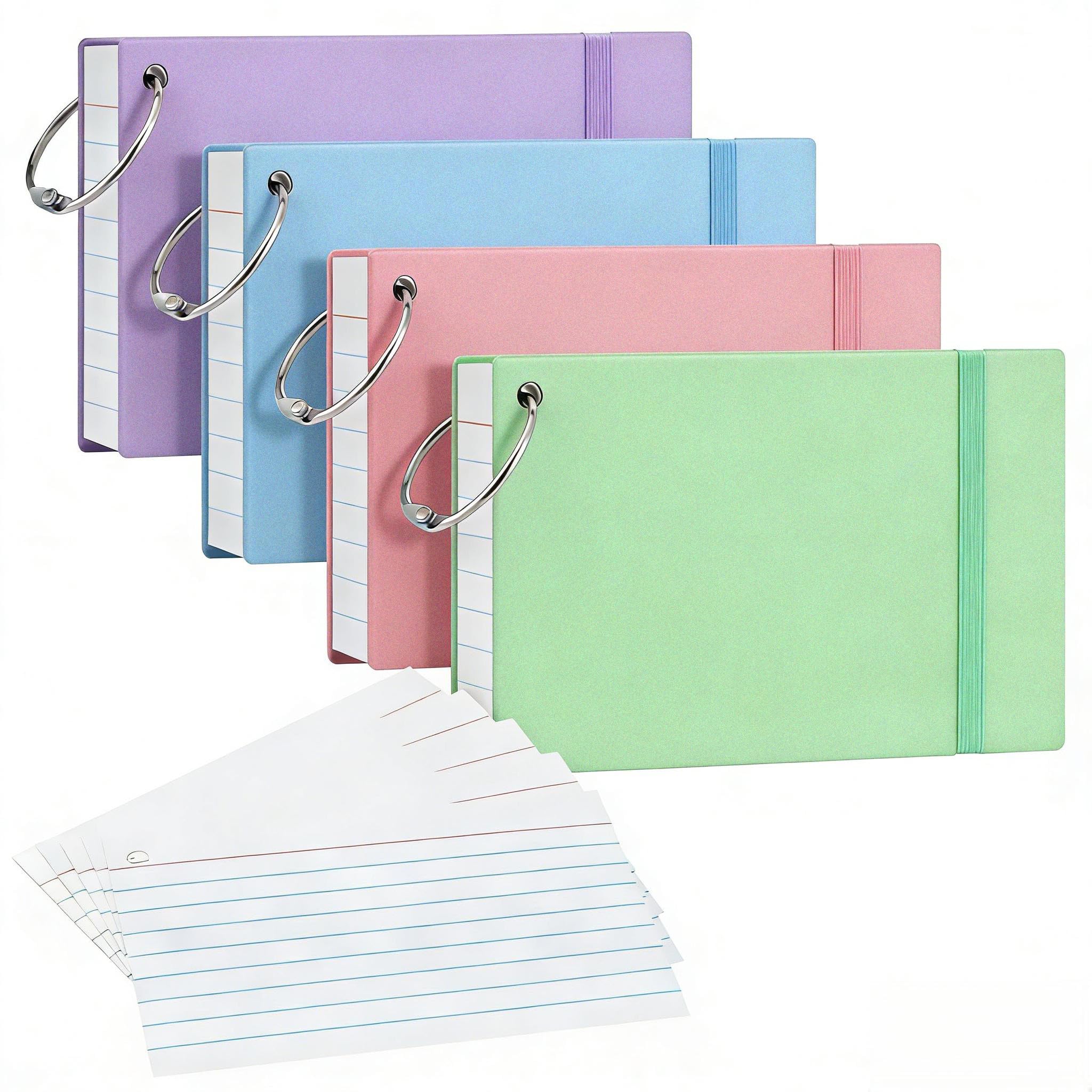NEEWAY Heavyweight Ruled Index Cards 3x5, 200 Count Flash Cards with Rings and Cover, White Note Cards Lined for Home, Office (Light Multicolor)