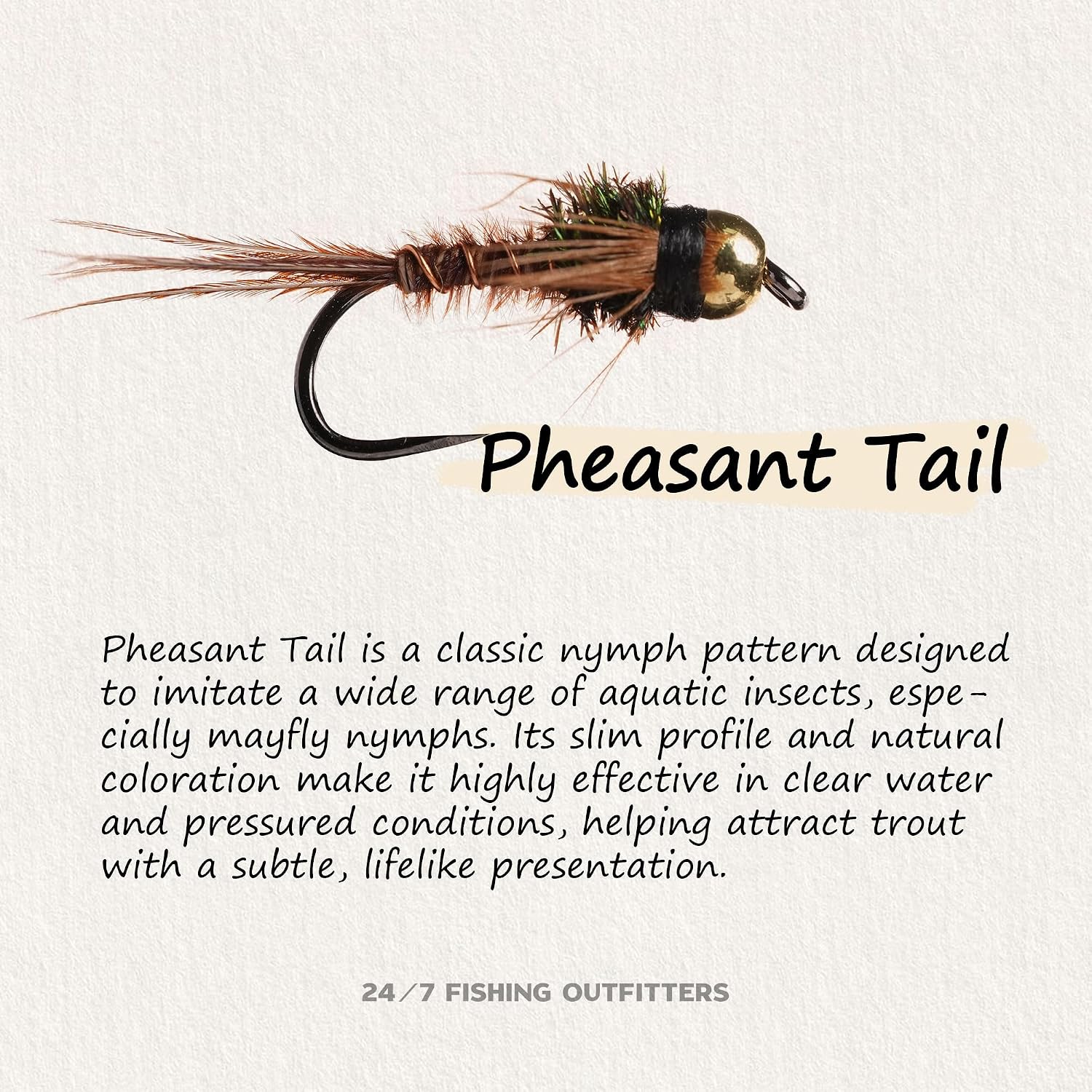 24 Tungsten Bead Head Nymph Fly Fishing Flies Assortment for Trout Fishing, Pheasant Tail Patterns, Fly Fishing Kit Size 12–18