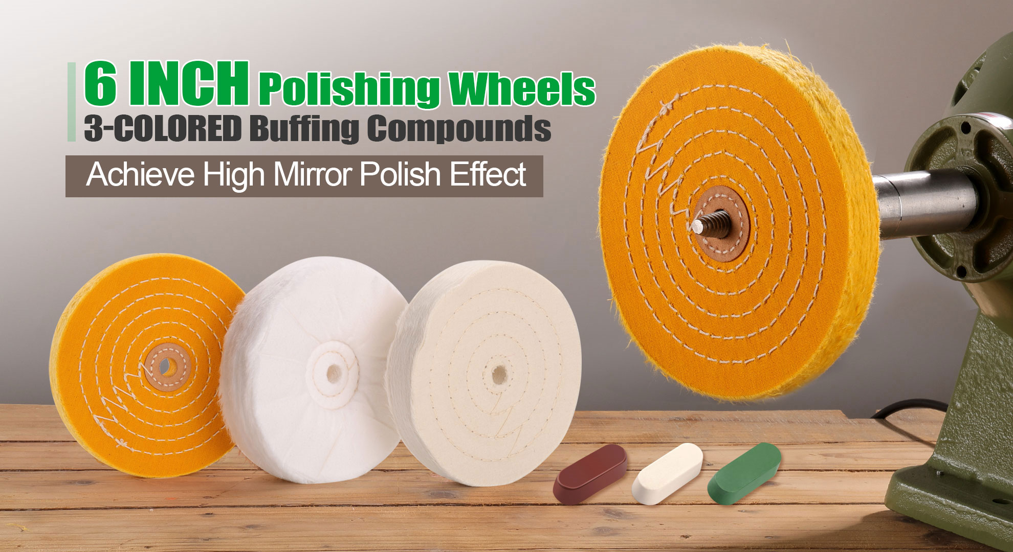 6 Inch Buffing & Polishing Wheel Set For Bench Grinder – 1/2 Inch Arbor, 40-Ply White Cotton & 30-Ply Yellow Treated Wheels, Perfect For Metal & Chrome