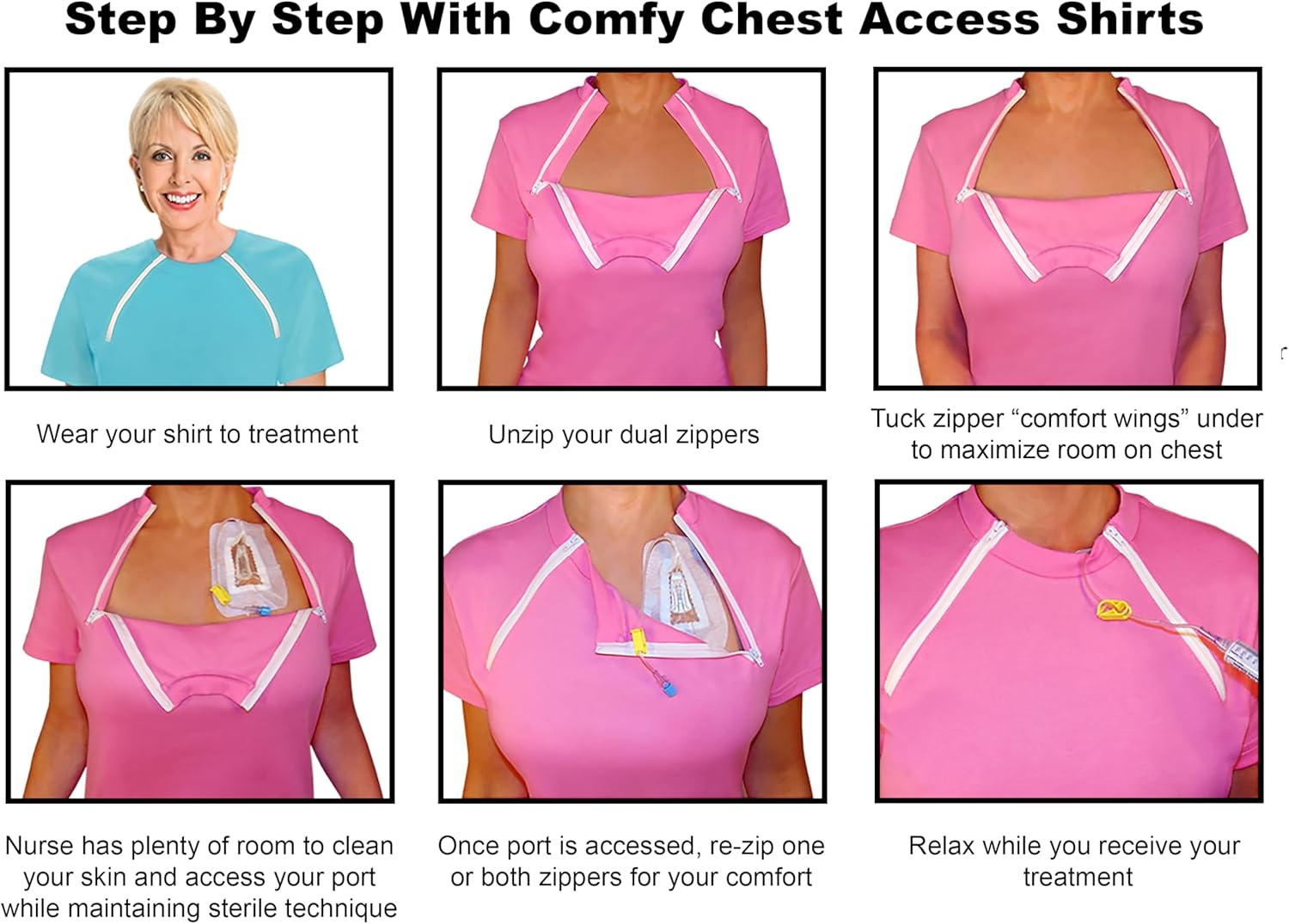 ComfyChemo® CHEMOWEAR : Women's Long Sleeve Chemotherapy Port Zipper Shirts - Image 4