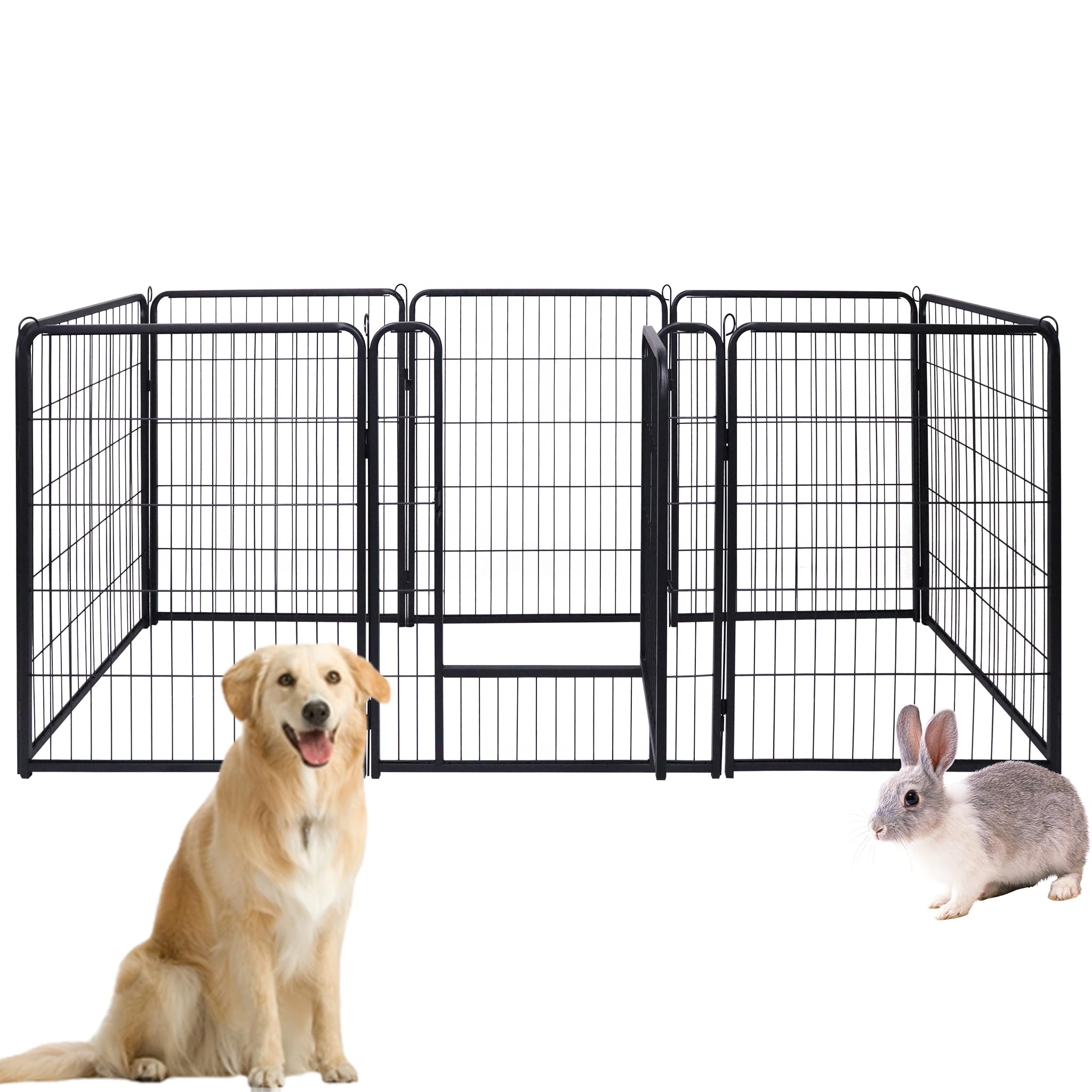 ACXIN Welpenauslauf Freigehege für Hund Faltbar 8 Gitter Tierlaufstall mit Tür 65x80cm Hundelaufstall Innen/Außenbereich, Mattschwarz