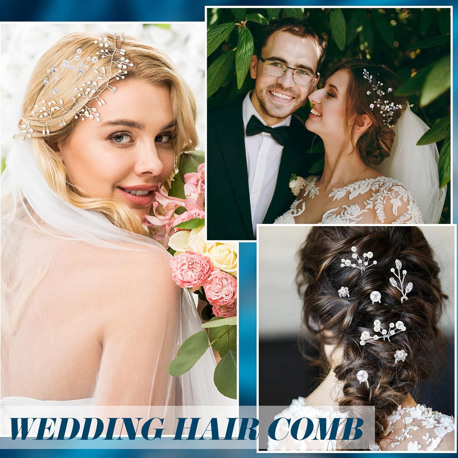 Maitys 44 Pieces Wedding Hair Accessories Faux Pearl Crystal Comb Clips U-shaped Flower Rhinestone Silver Pearl Hair Pieces for Prom Bride Bridesmaid(Delicate Style)