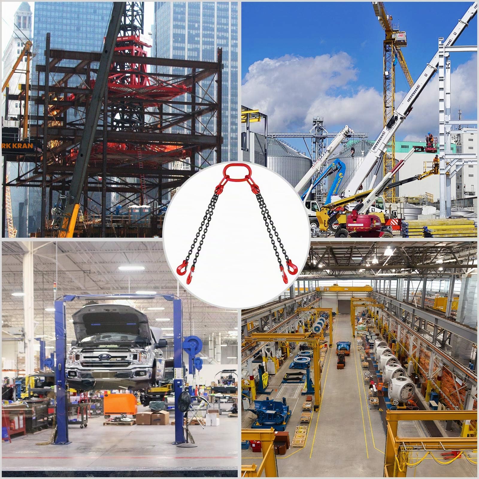 Happybuy 152 cm Kettenschlinge 5/16 Zoll x 5 Fuß Motorhebekette G80 legierter Stahl Motor Kettenzug Hebt 3 Tonnen mit 4 Beingreifhaken und Einsteller 1.5M 4 Strang 5FT