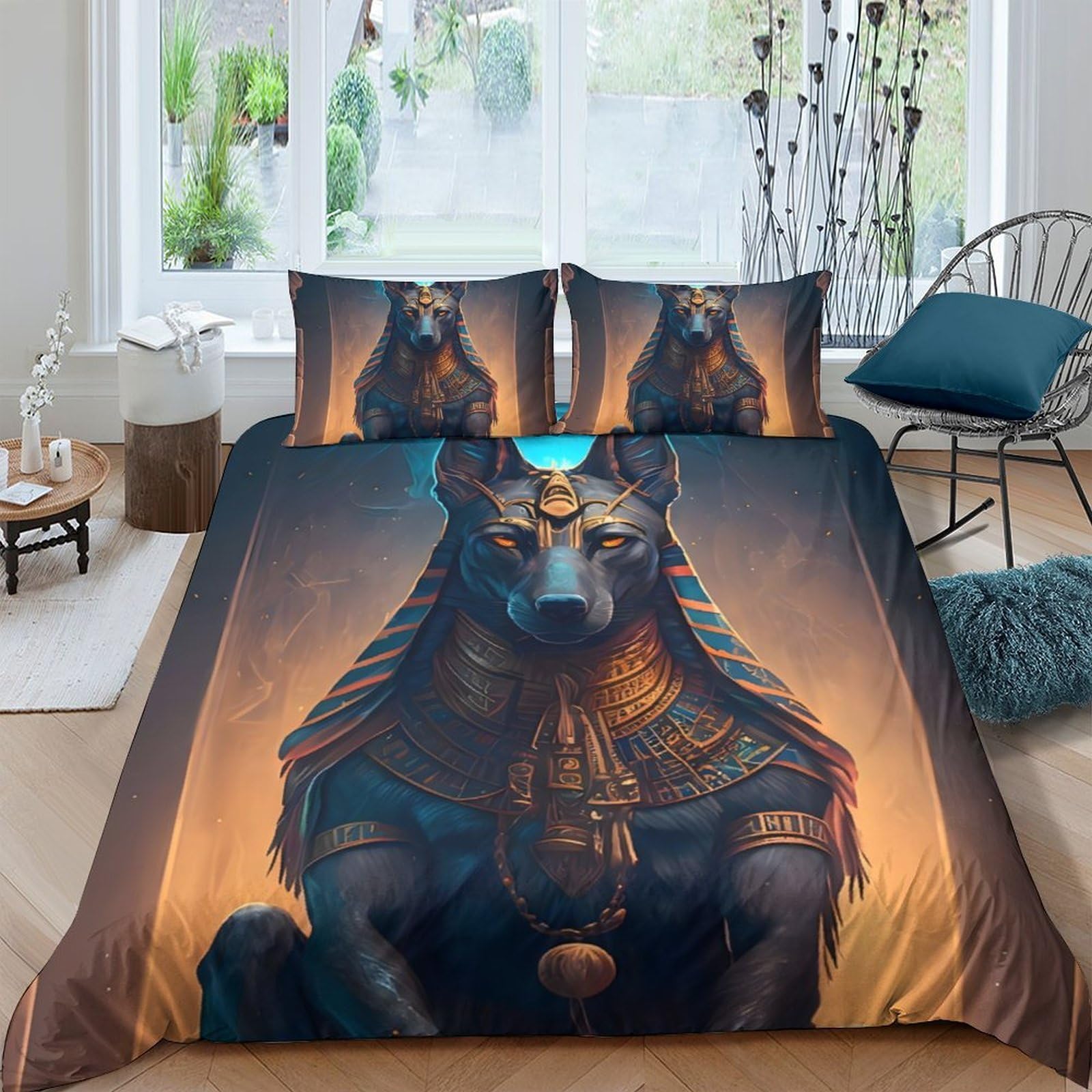 Ctjqhvkz Style-10 3D Printed Egyptian Anubis Fitted Sheet Microfiber Soft Breathable Mythic Wolf Bed Cover For Bedroom Dorm Decor Single（135X200cm）