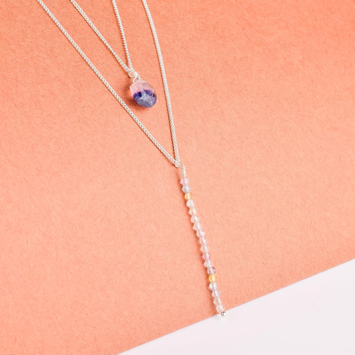 Natural Fluorite Star Necklace Pendant, Energy Healing Crystals, Jewelry for Women, Two Layer Necklace, Gemstone Jewelry, Christmas Gift 18 inch AAA+ Quality (fluorite) - Image 5