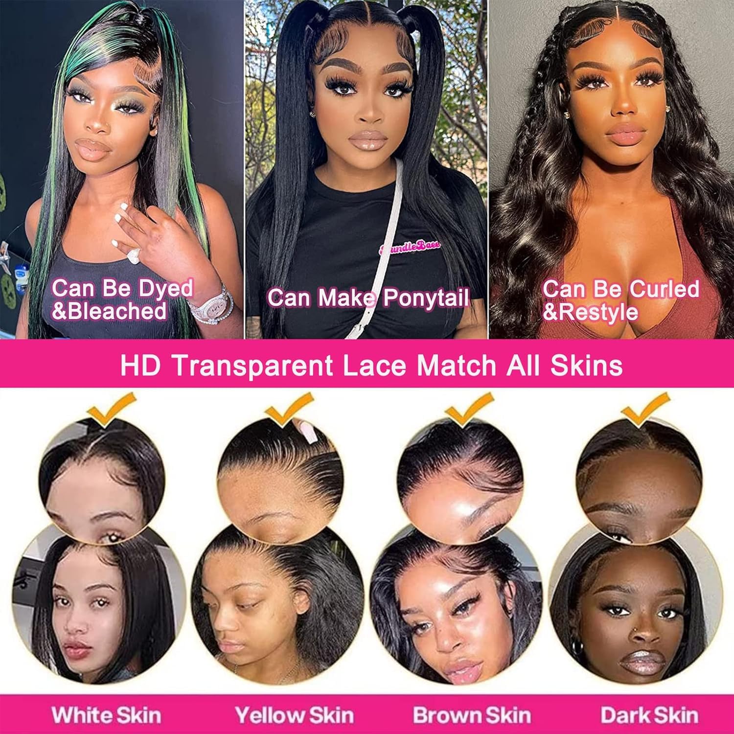Bele 13x6 Straight Lace Front Wigs Human Hair 30 inch 180 Density Glueless Brazilian Straight HD Transparent Lace Front Wigs for Women Pre Plucked with Baby Hair Natural Color - Image 3