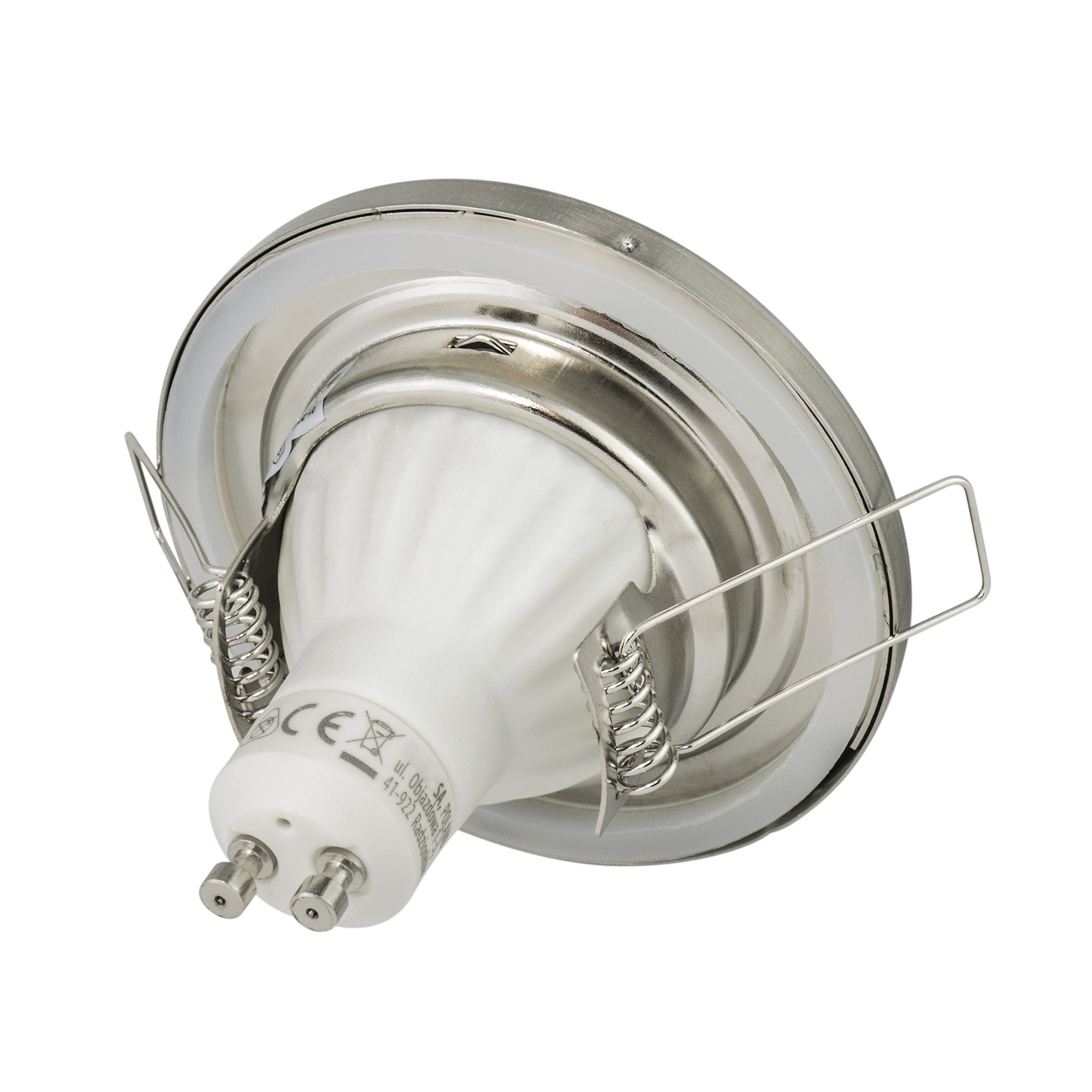 JungesLicht 10er Set Einbaustrahler IP65 Optik: Edelstahl gebürstet GU10 5Watt LED Leuchtmittel 3000Kelvin warm-weiß 420Lumen = 40W Lichtleistung, Leuchtmittel austauschbar, für 55-68mm Bohrlöcher