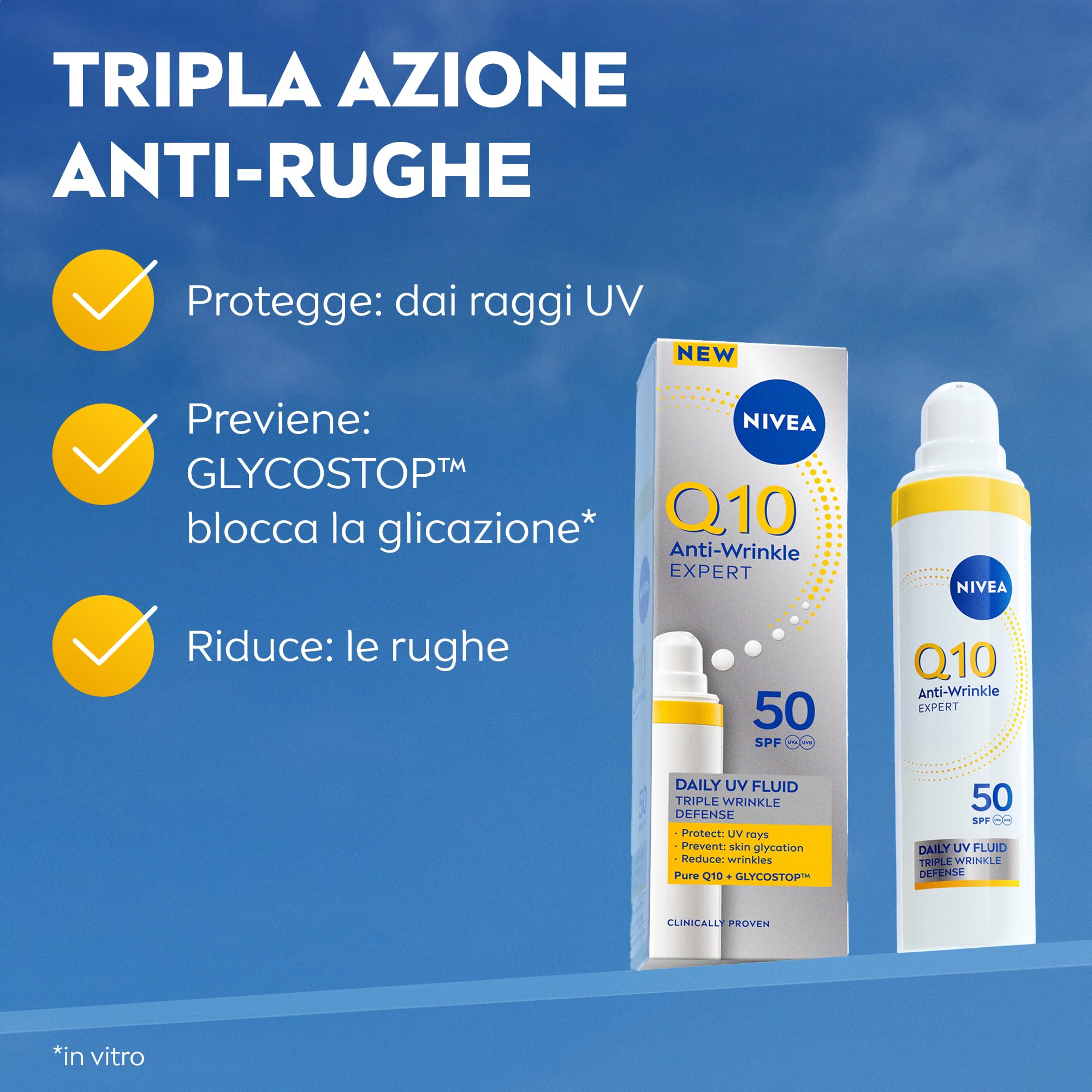 NIVEA Q10 Expert Skincare Kit Anti-Rughe, Set skincare completo con Siero Viso Doppia Azione 30 ml e Fluido UV Quotidiano Crema Viso SPF 50 40 ml per una pelle protetta e dall'aspetto più giovane