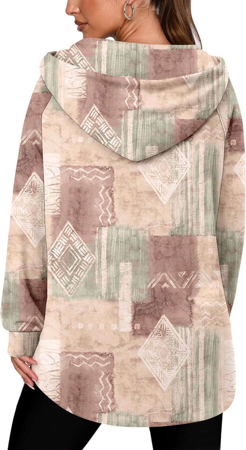 onlypuff Women Hoodie Pullover Trendy Quarter Zipper Lapel Sweatshirts Drawstring Cute Hooded Tunic Tops with Side Pockets - Image 5